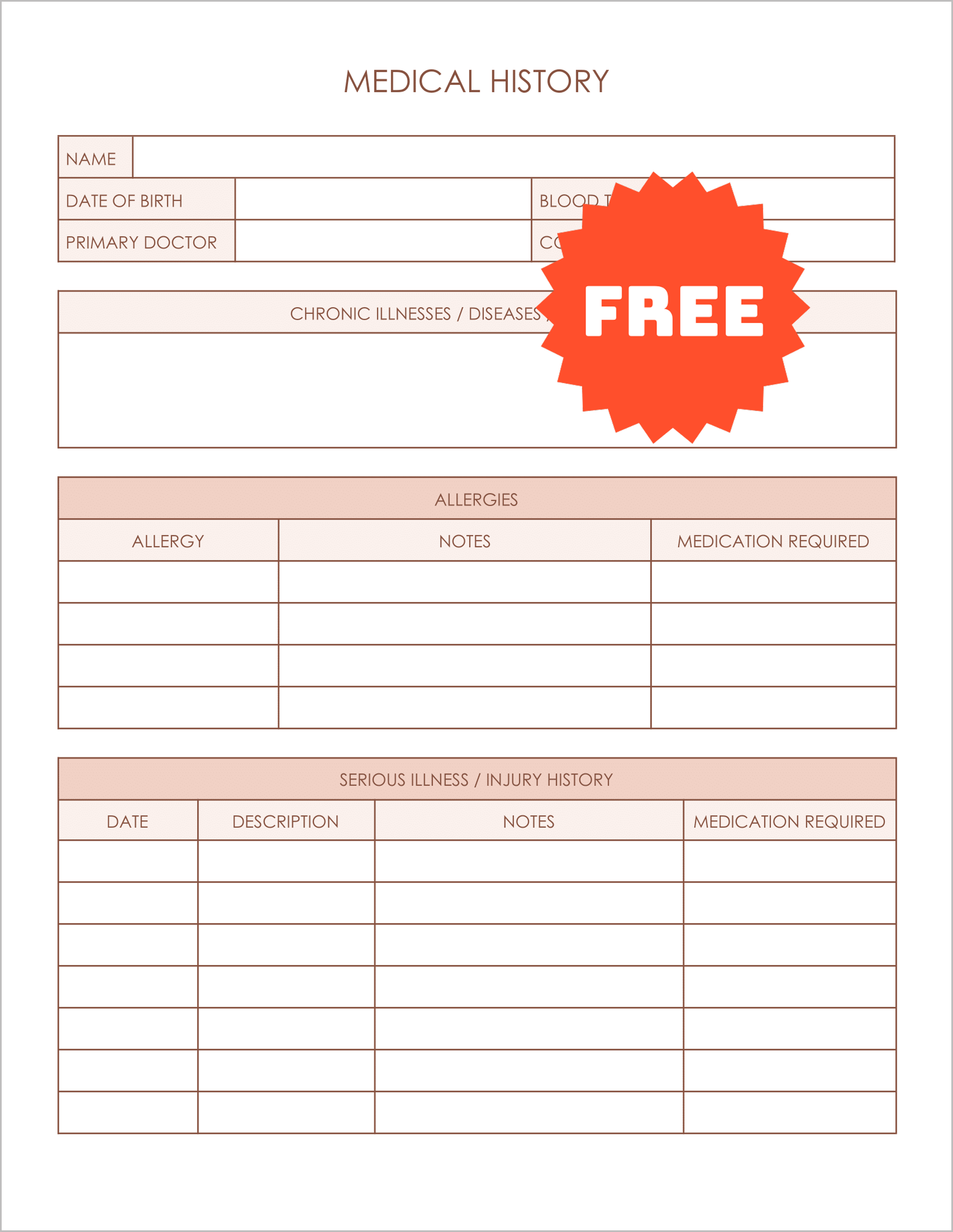 Health History Form Templates Health History Form Templates