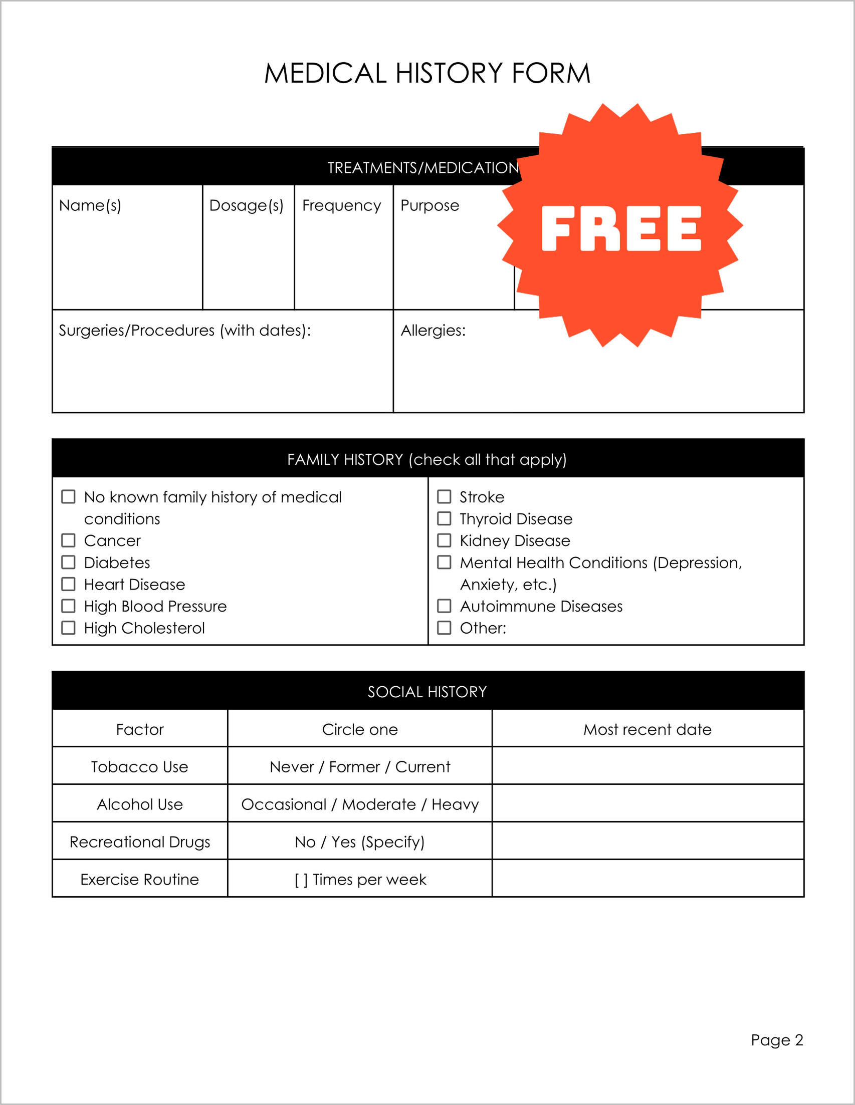 Health History Form Templates Health History Form Templates
