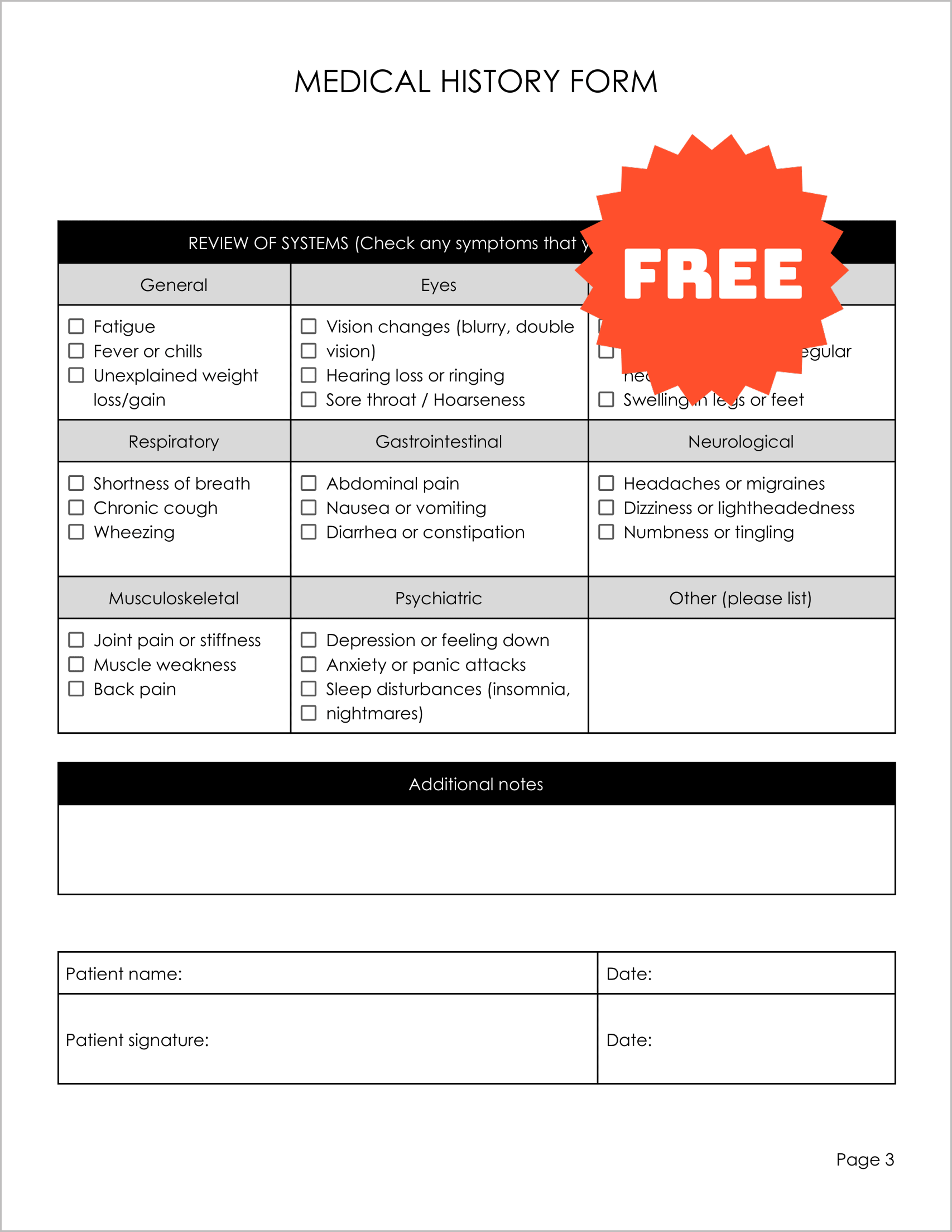 Health History Form Templates Health History Form Templates