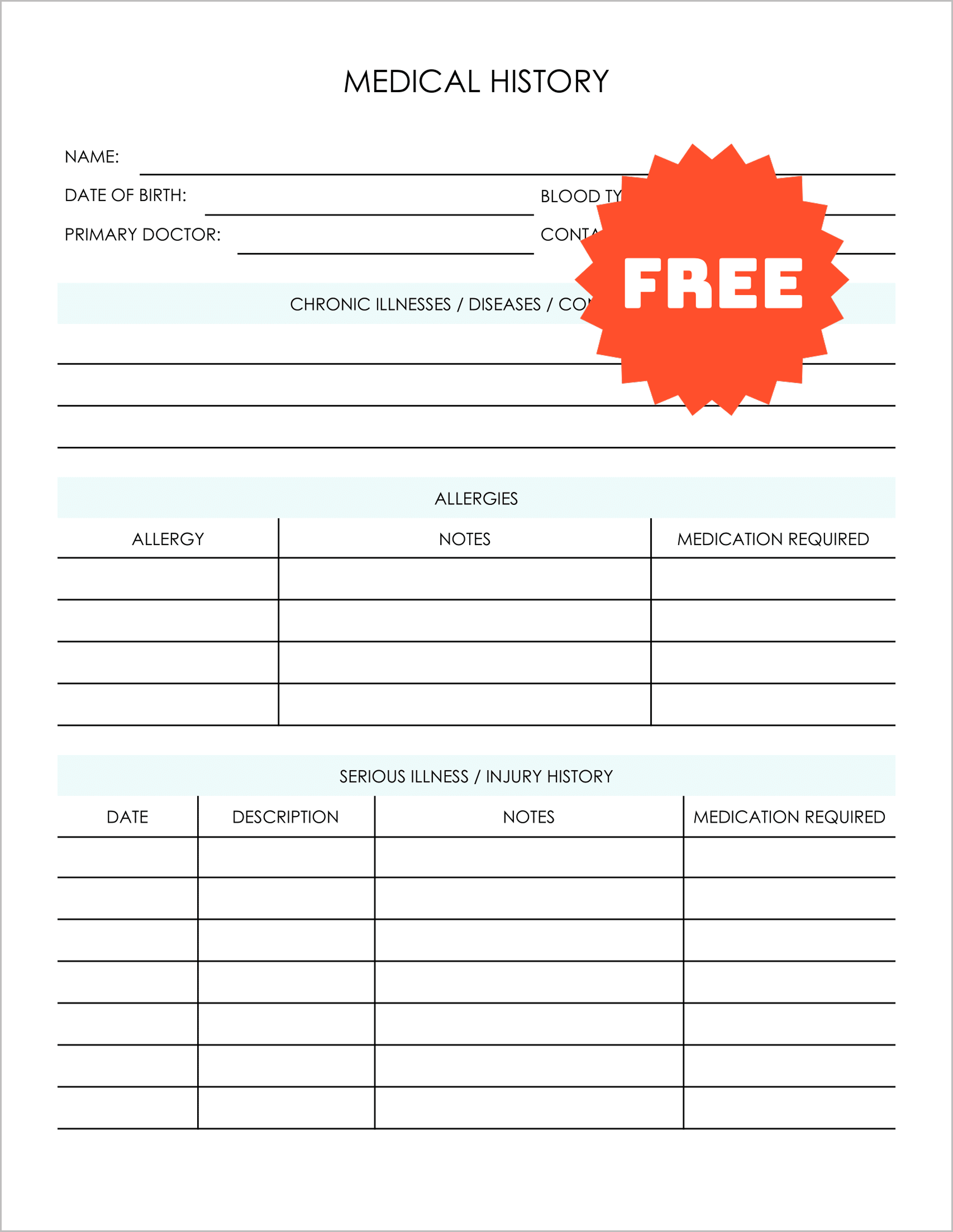 Health History Form Templates Health History Form Templates