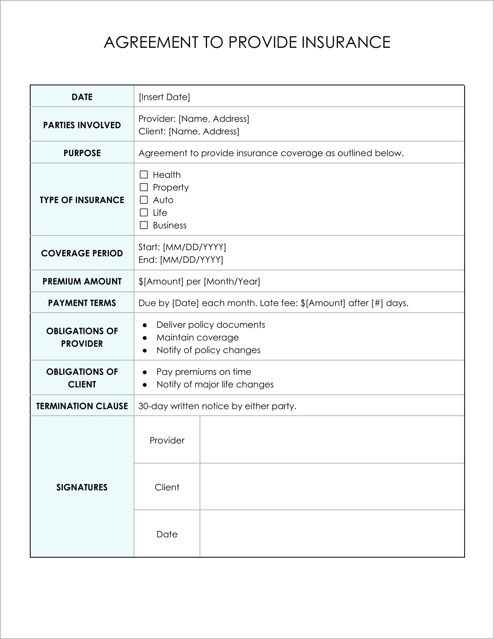 11 Must-Have Free Agreement to Provide Insurance Forms 11 Must-Have Free Agreement to Provide Insurance Forms