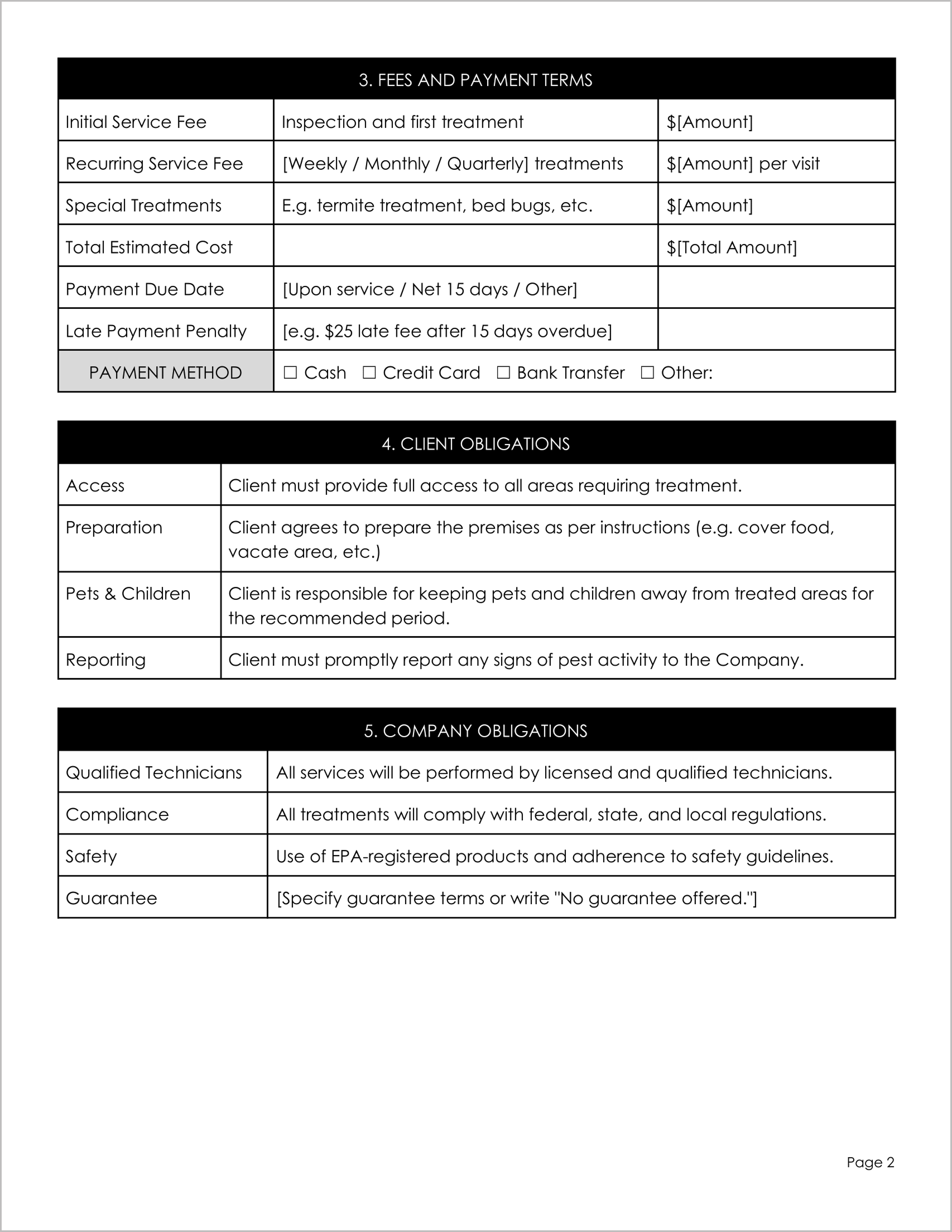 6 Free Pest Control Agreement Templates