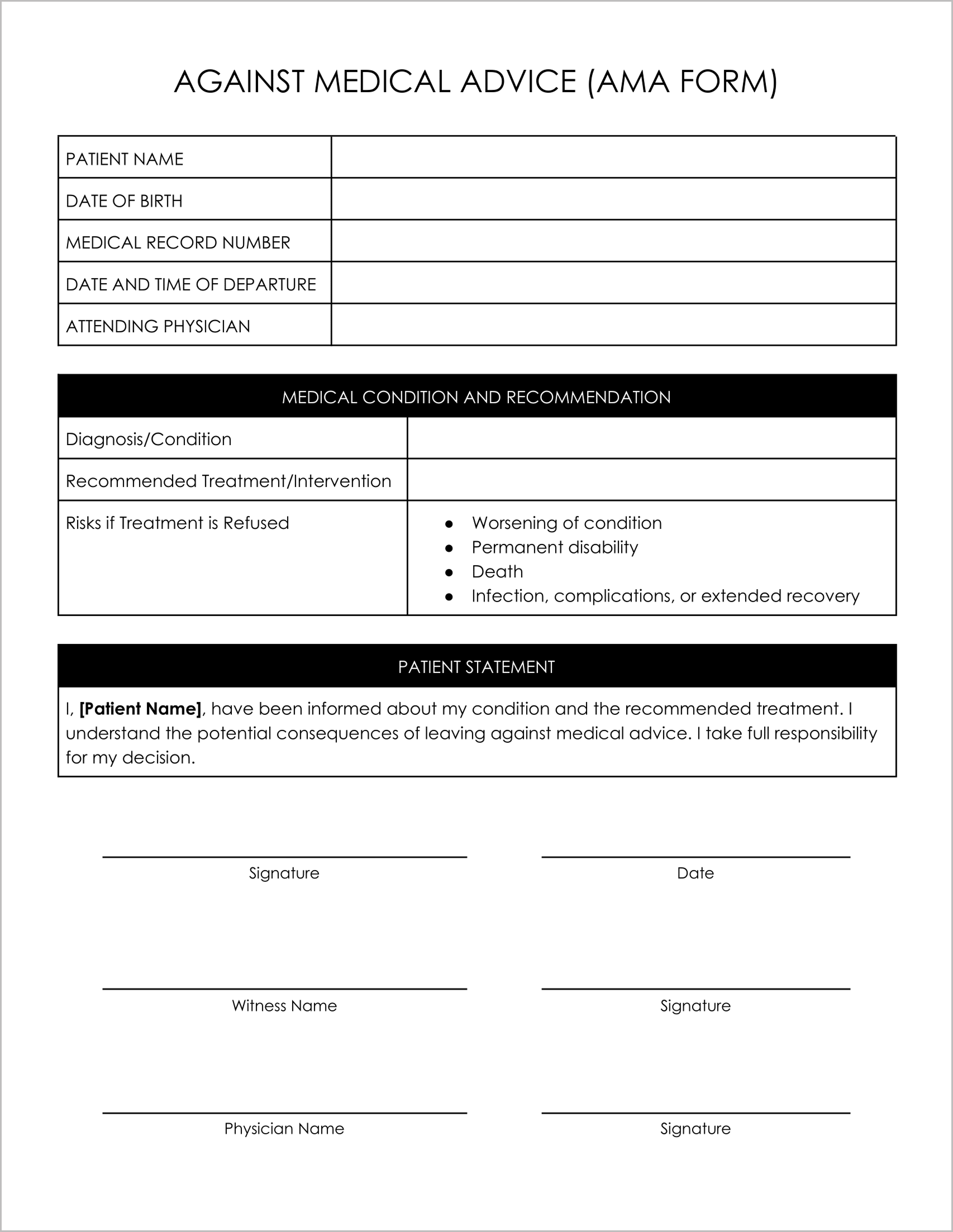 11 Must-Have Free Against Medical Advice (AMA) Forms