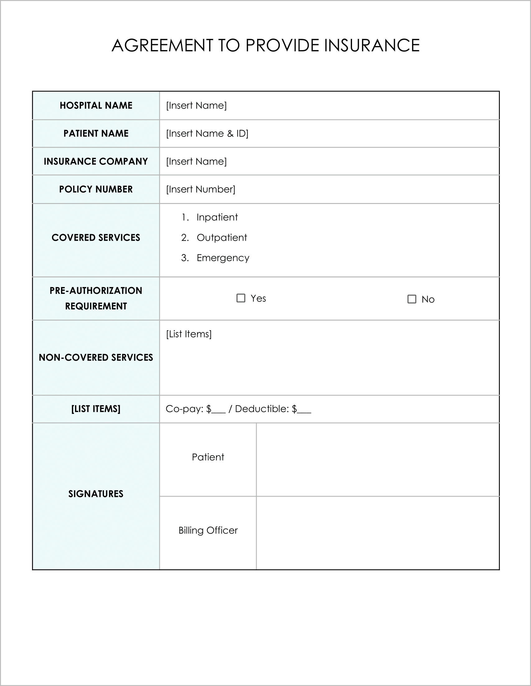 11 Must-Have Free Agreement to Provide Insurance Forms 11 Must-Have Free Agreement to Provide Insurance Forms