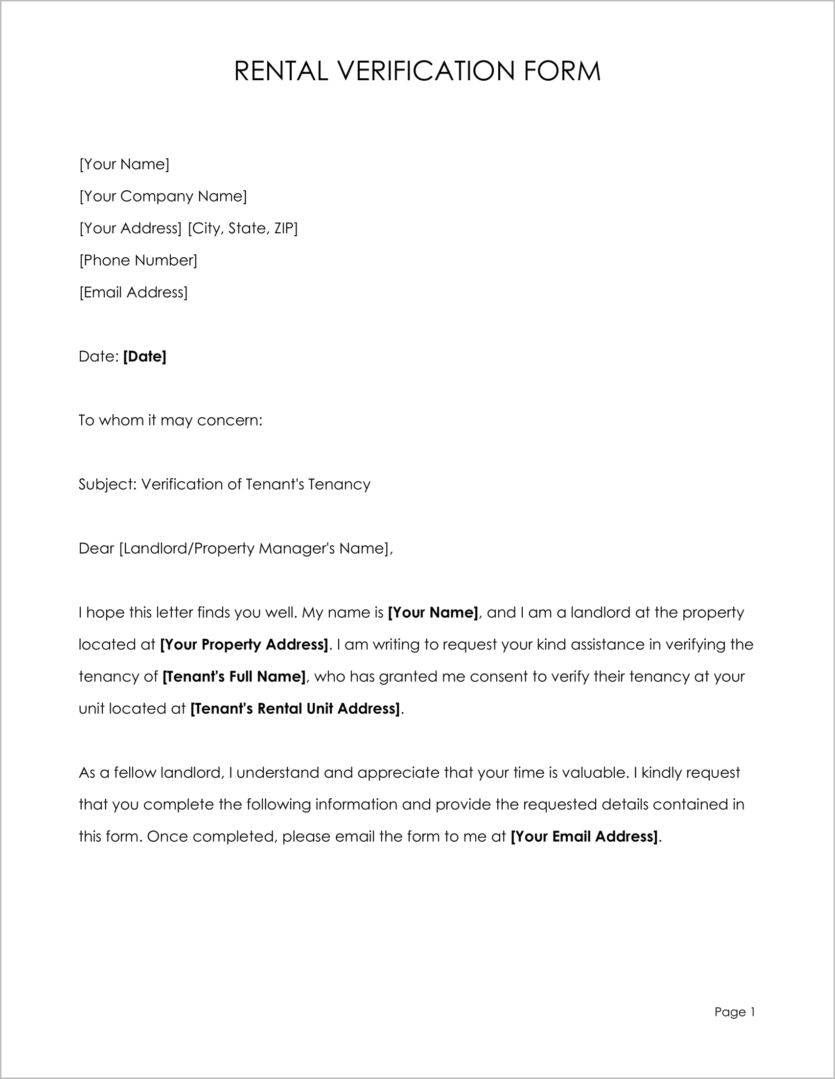 10 Free Must-Have Rental Verification Form Templates