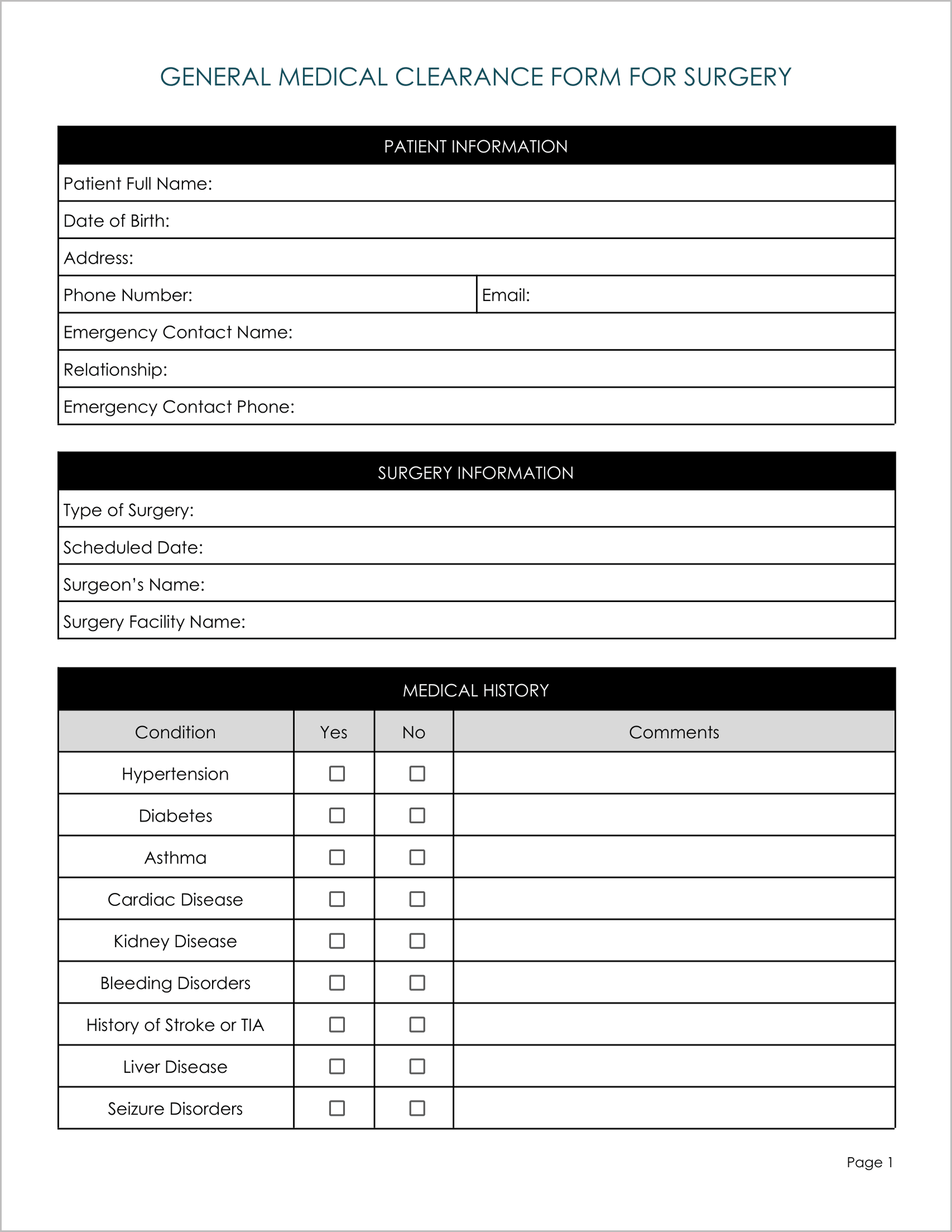 18 Must-Have Free Medical Clearance Forms for Surgery 18 Must-Have Free Medical Clearance Forms for Surgery