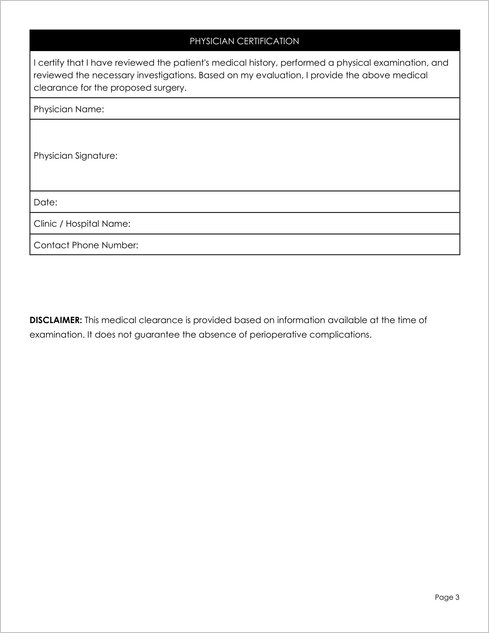 18 Must-Have Free Medical Clearance Forms for Surgery 18 Must-Have Free Medical Clearance Forms for Surgery