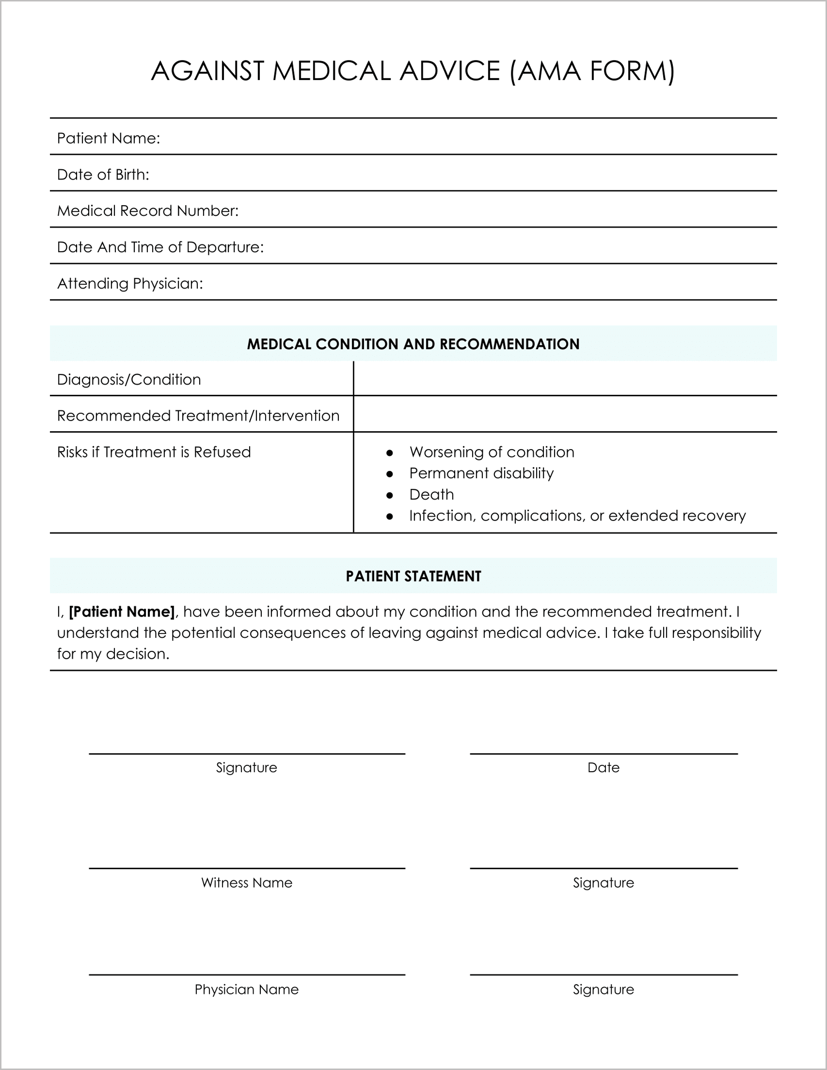 11 Must-Have Free Against Medical Advice (AMA) Forms 11 Must-Have Free Against Medical Advice (AMA) Forms