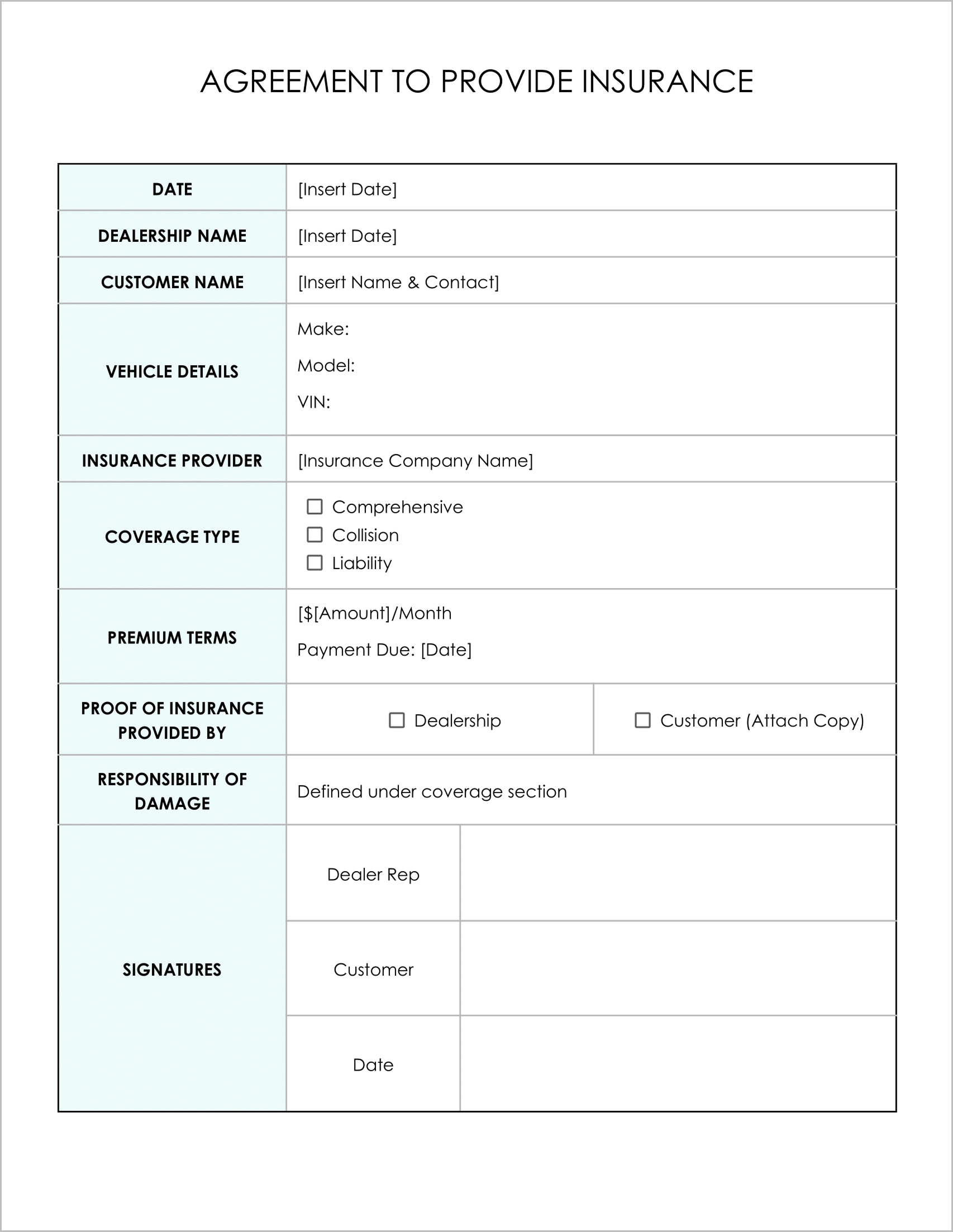 11 Must-Have Free Agreement to Provide Insurance Forms 11 Must-Have Free Agreement to Provide Insurance Forms