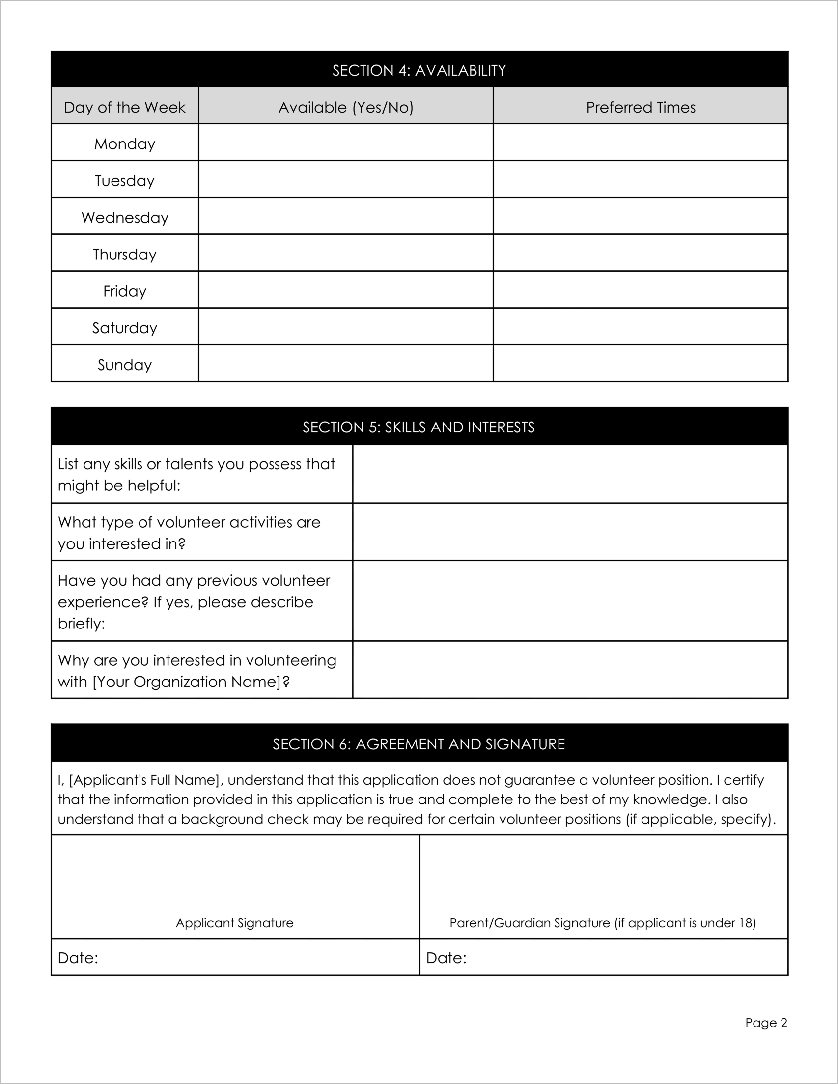 10 Must-Have Free High School Volunteer Form Templates