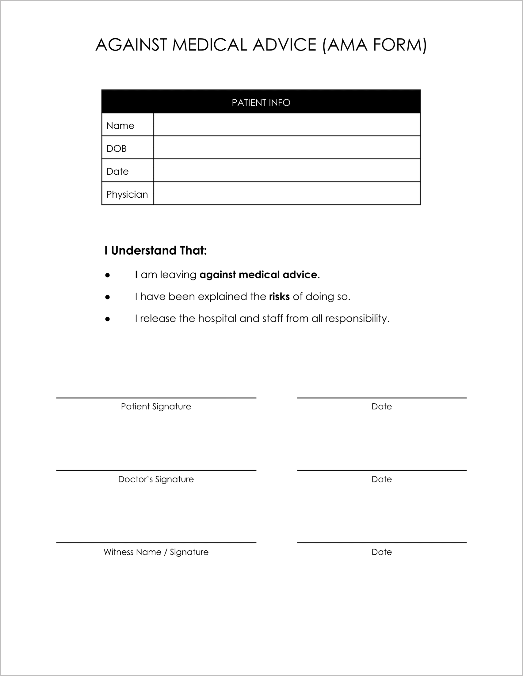 11 Must-Have Free Against Medical Advice (AMA) Forms 11 Must-Have Free Against Medical Advice (AMA) Forms