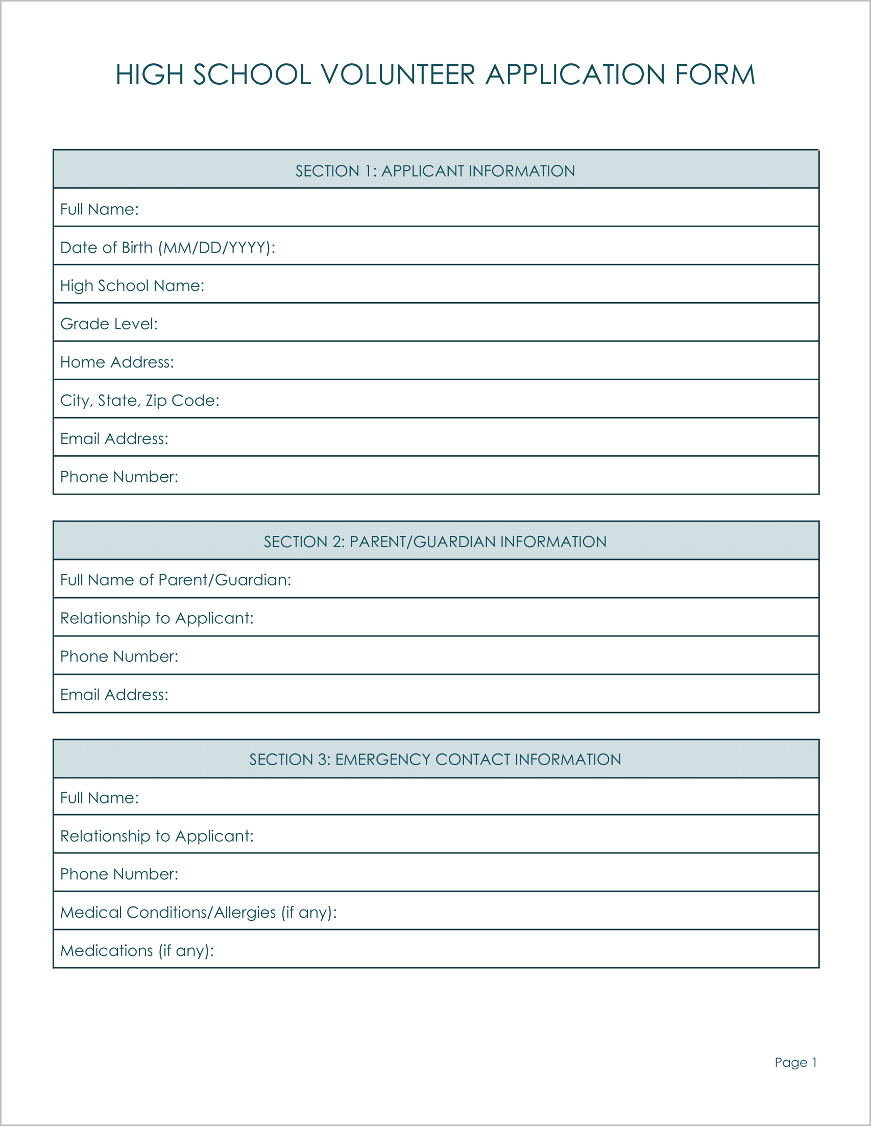 10 Must-Have Free High School Volunteer Form Templates