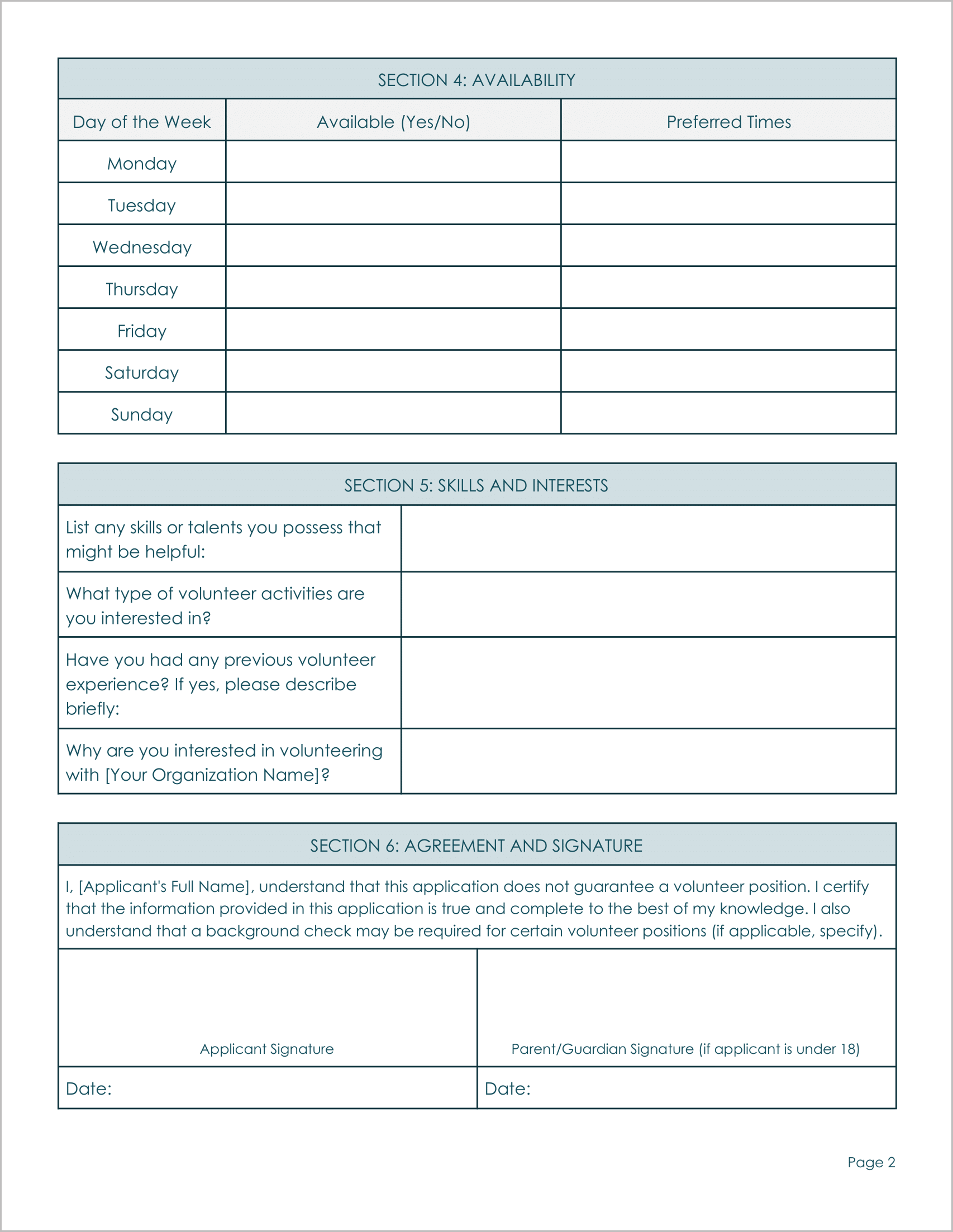 10 Must-Have Free High School Volunteer Form Templates