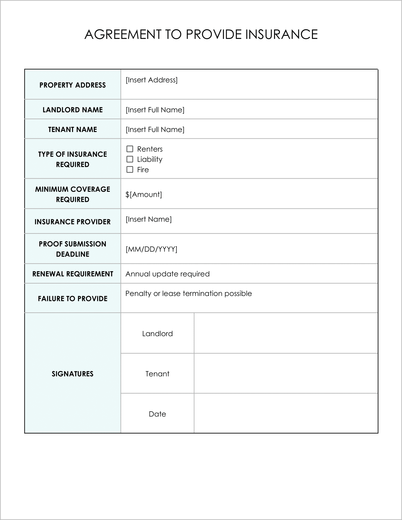 11 Must-Have Free Agreement to Provide Insurance Forms 11 Must-Have Free Agreement to Provide Insurance Forms