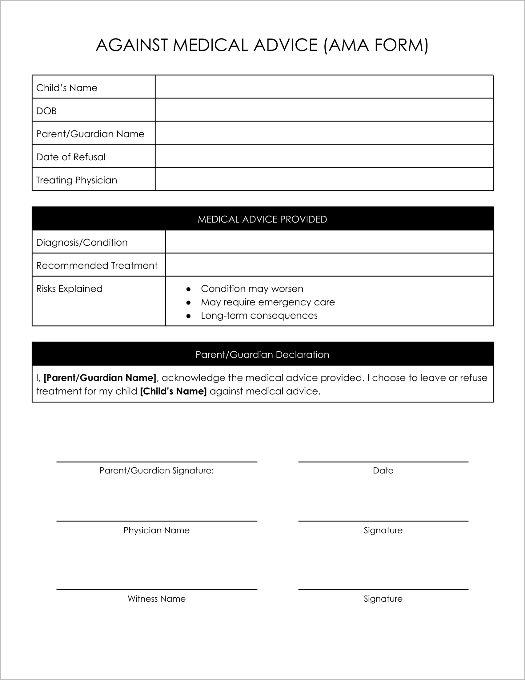11 Must-Have Free Against Medical Advice (AMA) Forms 11 Must-Have Free Against Medical Advice (AMA) Forms