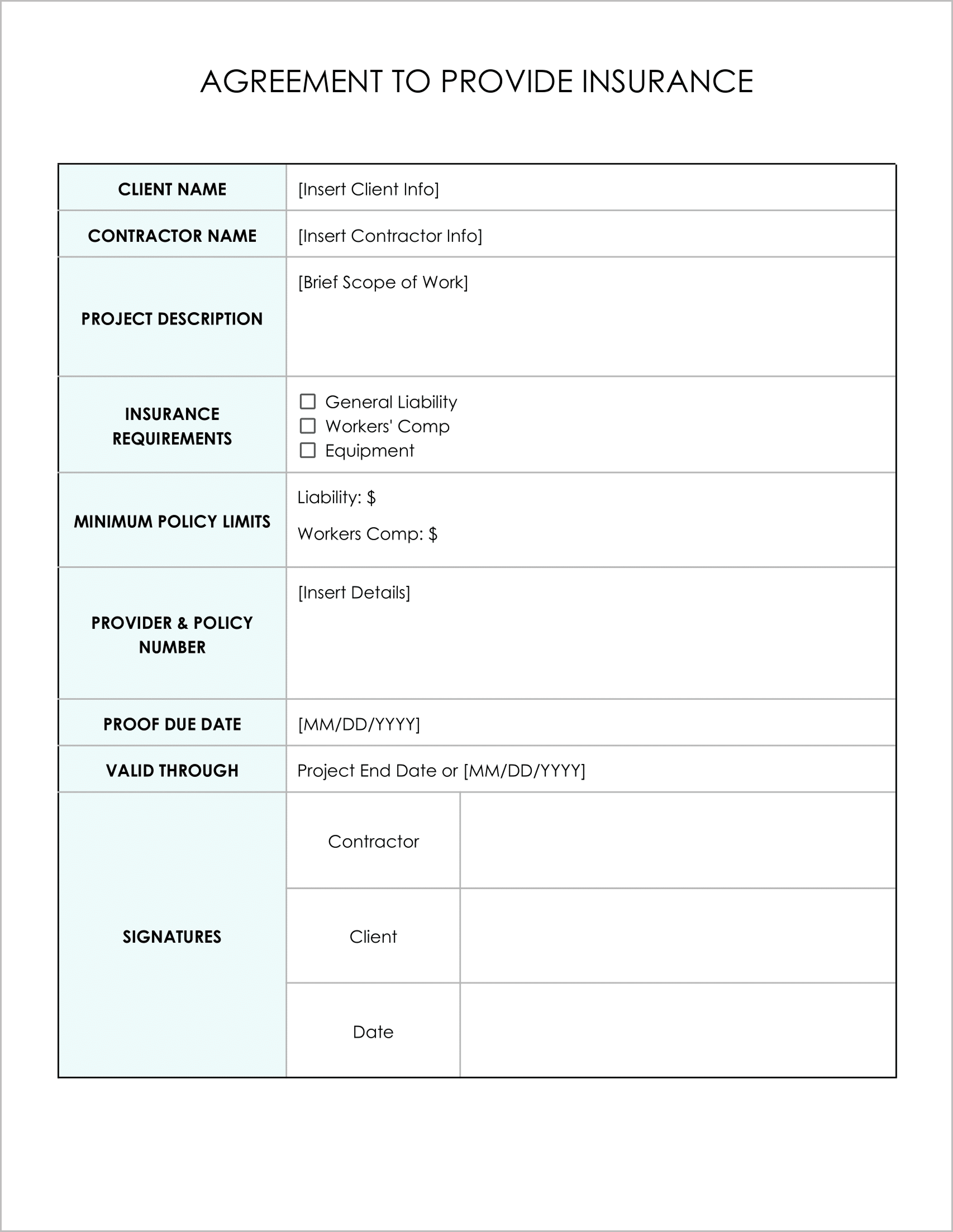 11 Must-Have Free Agreement to Provide Insurance Forms 11 Must-Have Free Agreement to Provide Insurance Forms