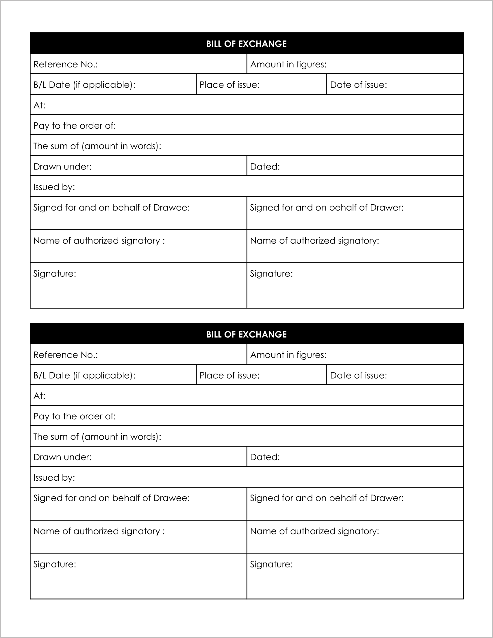 6 Must-Have International Bill of Exchange Templates