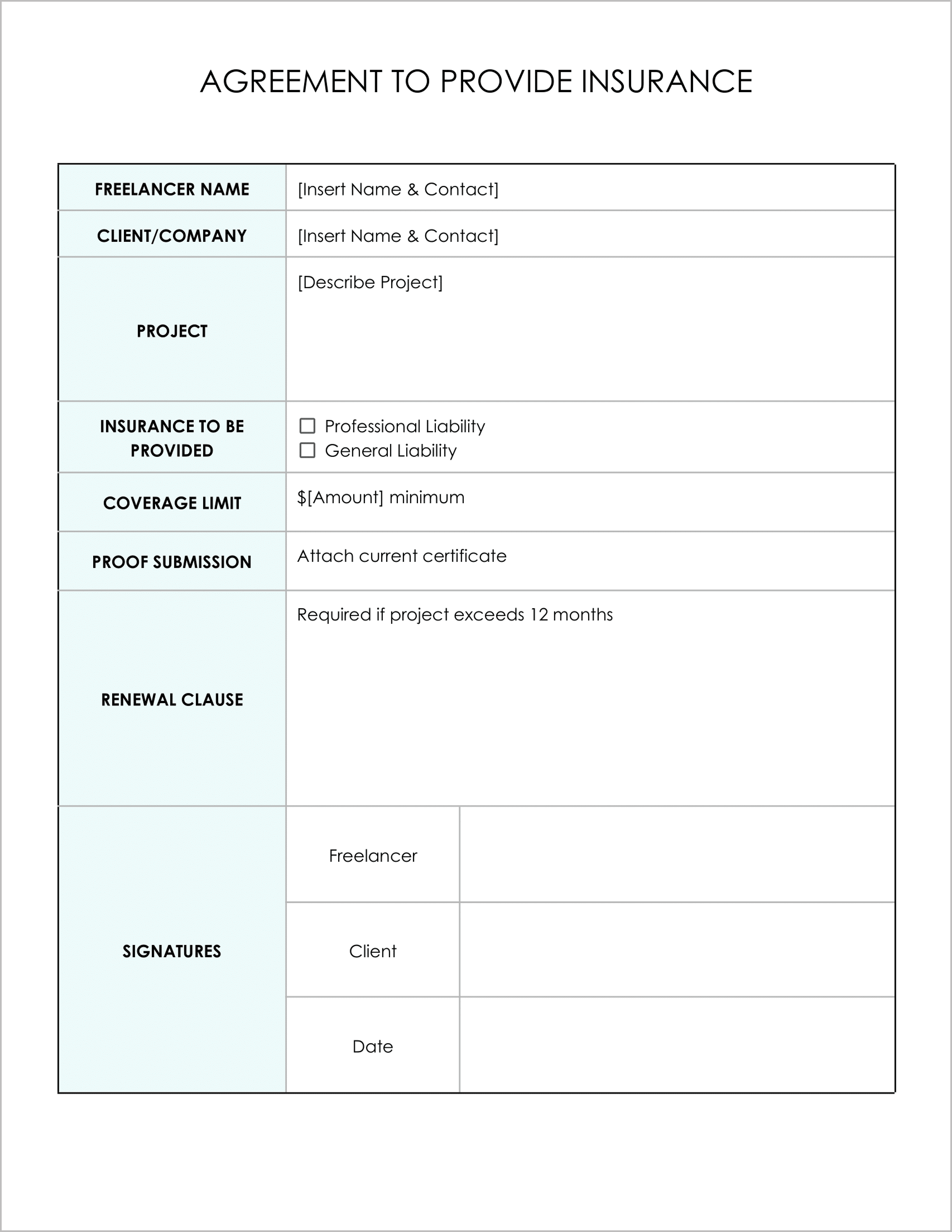 11 Must-Have Free Agreement to Provide Insurance Forms 11 Must-Have Free Agreement to Provide Insurance Forms