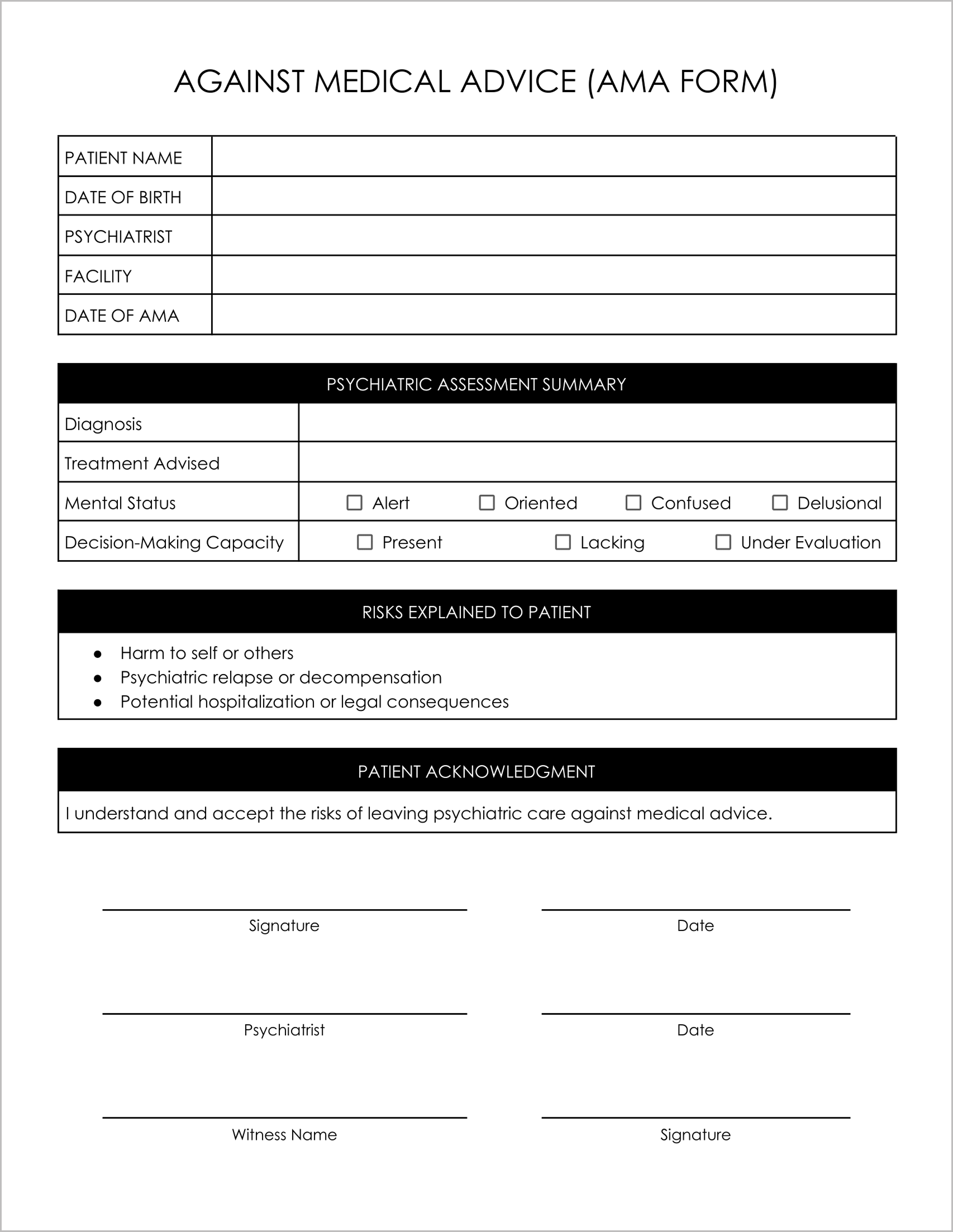 11 Must-Have Free Against Medical Advice (AMA) Forms 11 Must-Have Free Against Medical Advice (AMA) Forms