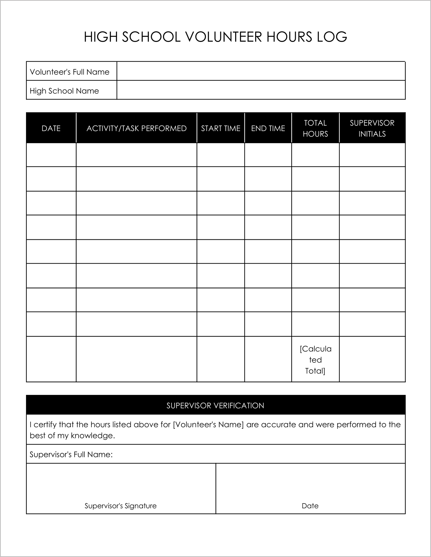 10 Must-Have Free High School Volunteer Form Templates