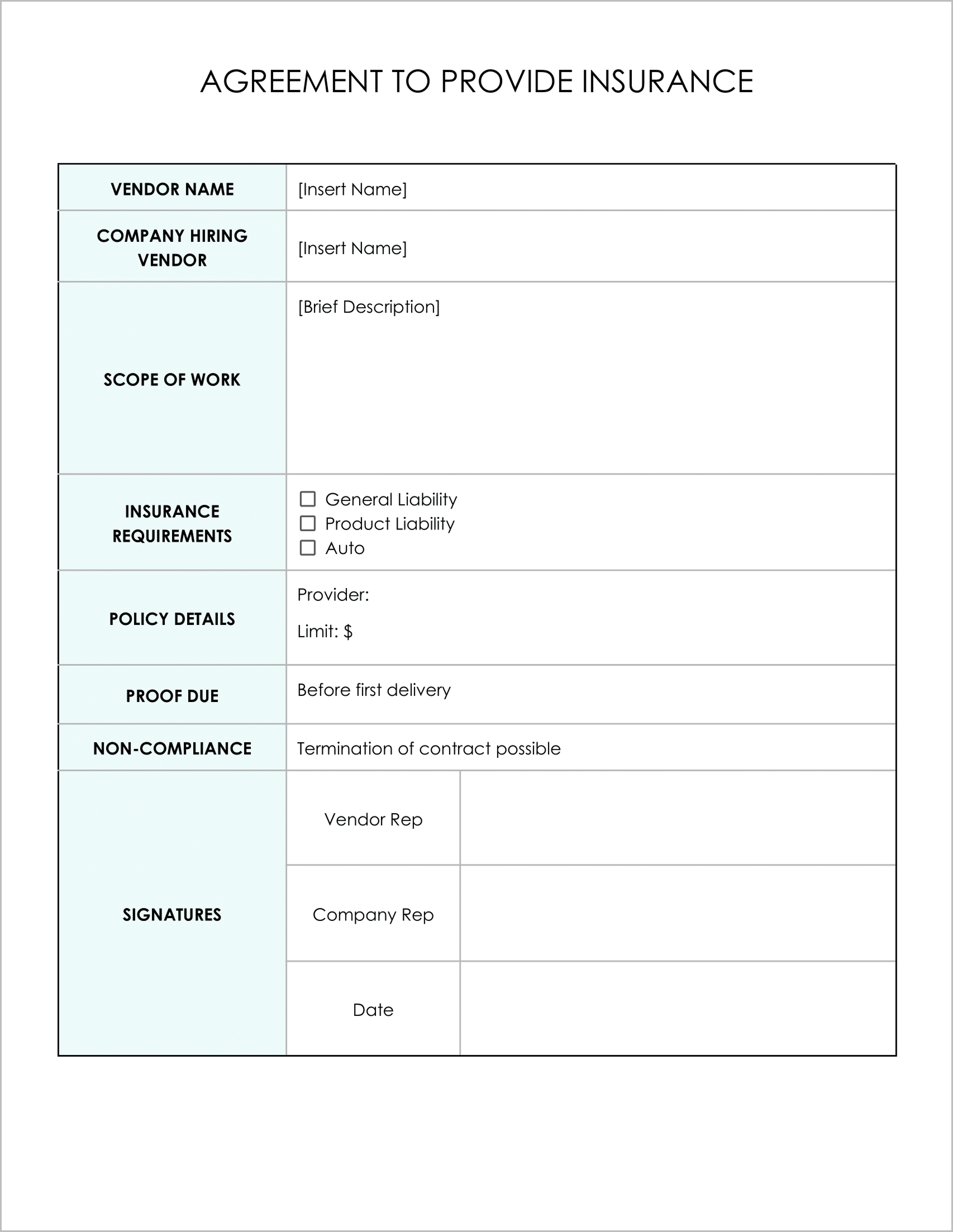 11 Must-Have Free Agreement to Provide Insurance Forms 11 Must-Have Free Agreement to Provide Insurance Forms