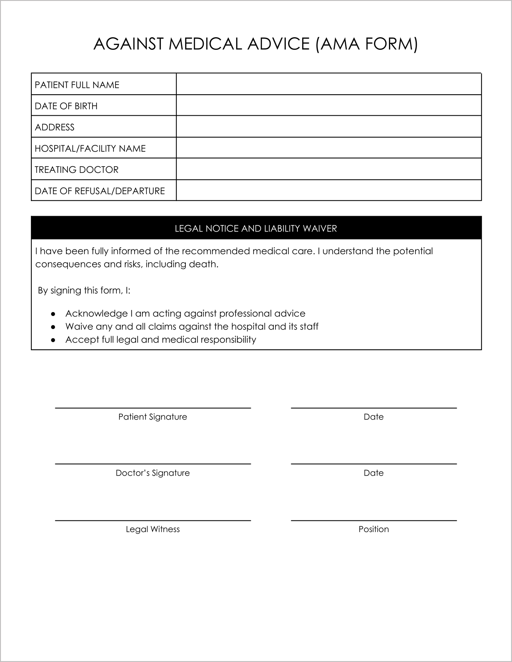 11 Must-Have Free Against Medical Advice (AMA) Forms 11 Must-Have Free Against Medical Advice (AMA) Forms