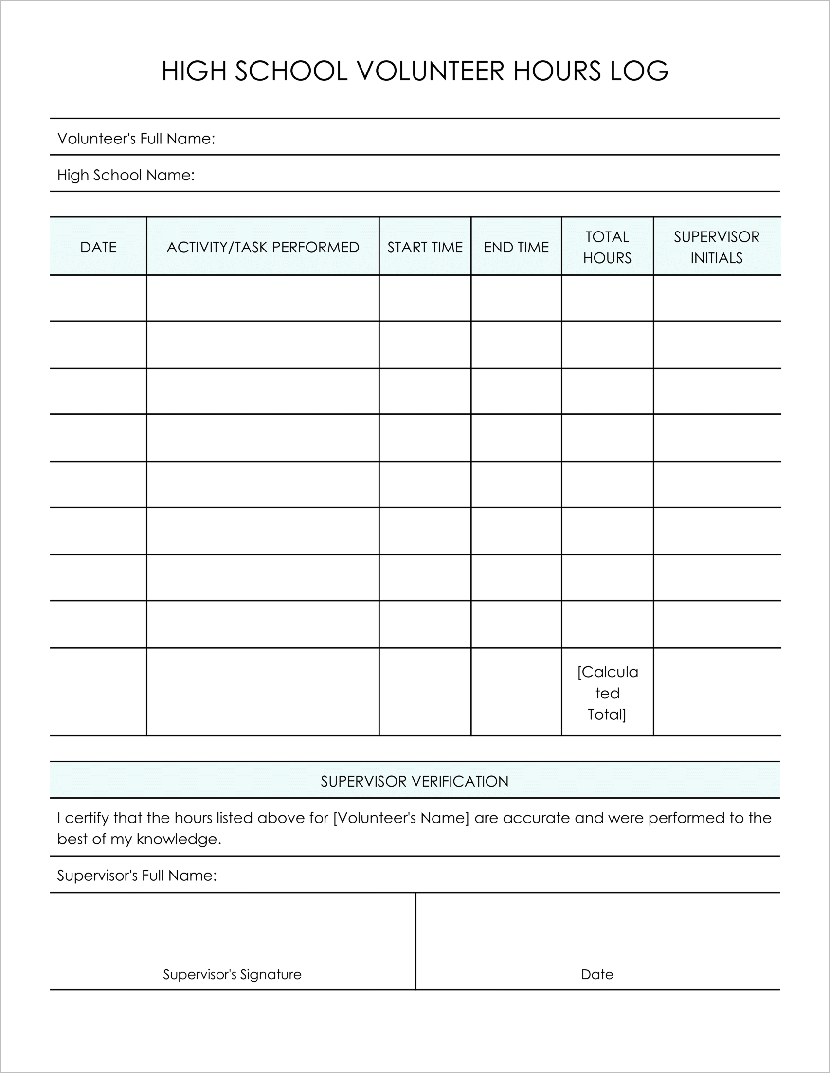 10 Must-Have Free High School Volunteer Form Templates