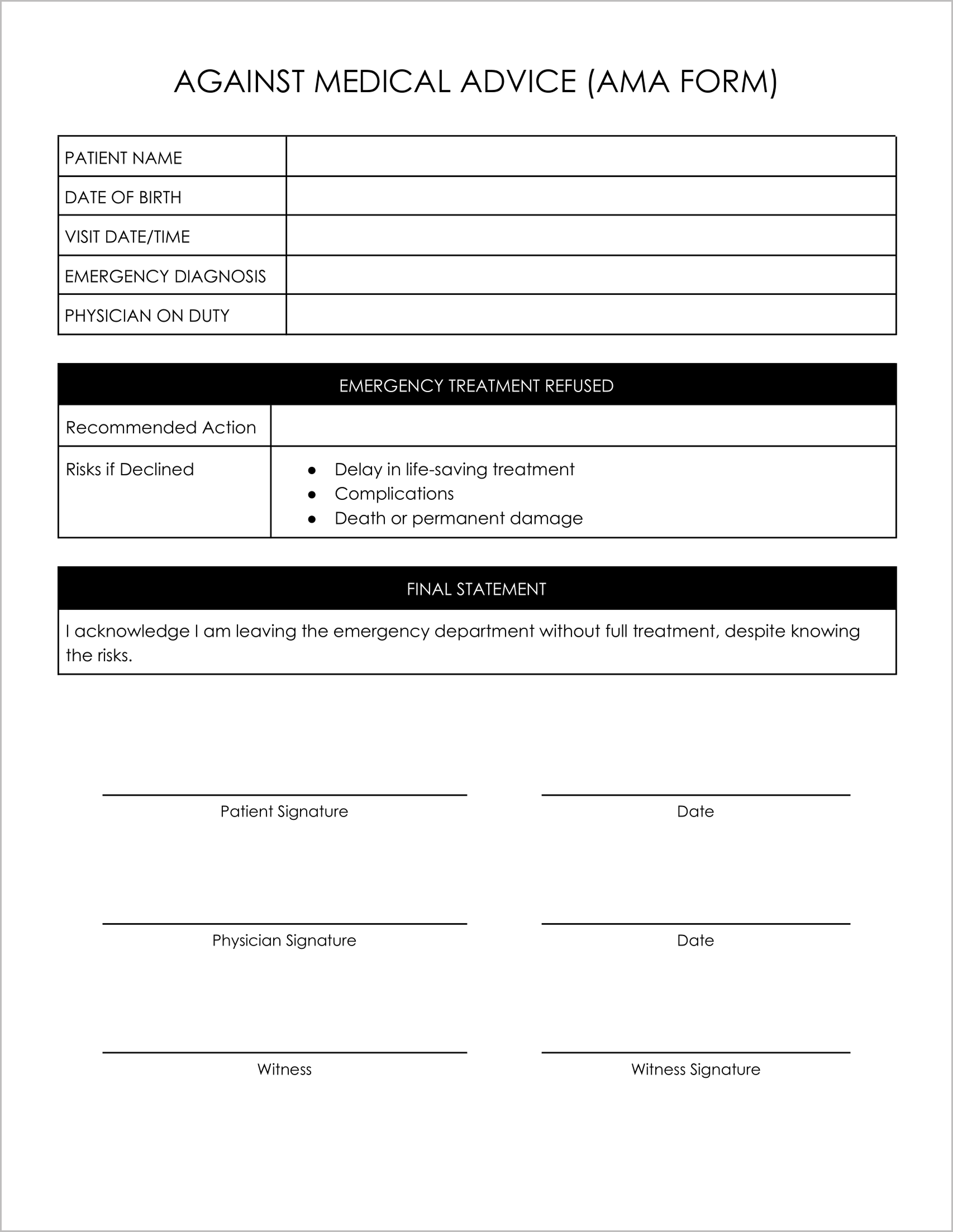 11 Must-Have Free Against Medical Advice (AMA) Forms 11 Must-Have Free Against Medical Advice (AMA) Forms