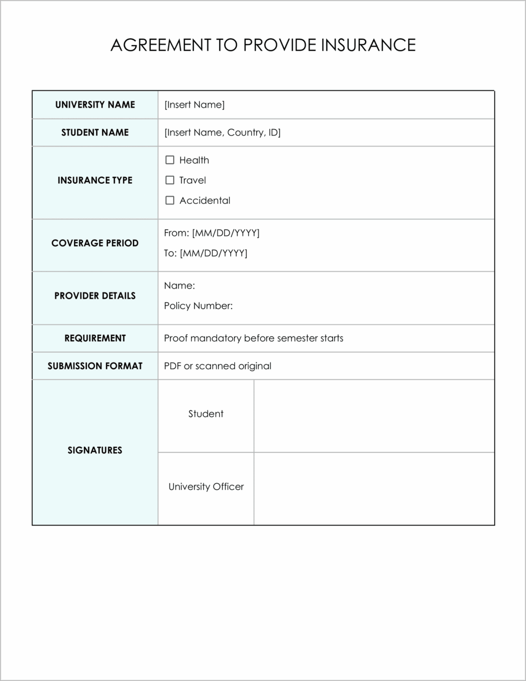 11 Must-Have Free Agreement to Provide Insurance Forms