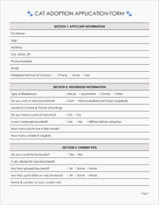 Free Cat Adoption Application Form Templates