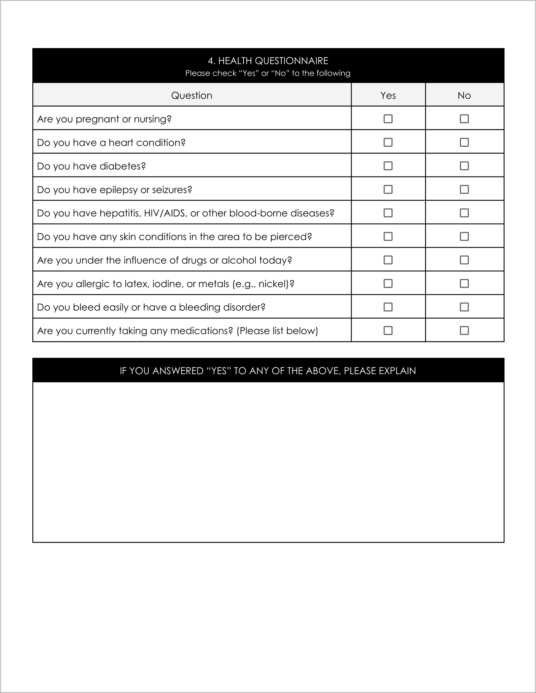 Free Piercing Consent Form Template