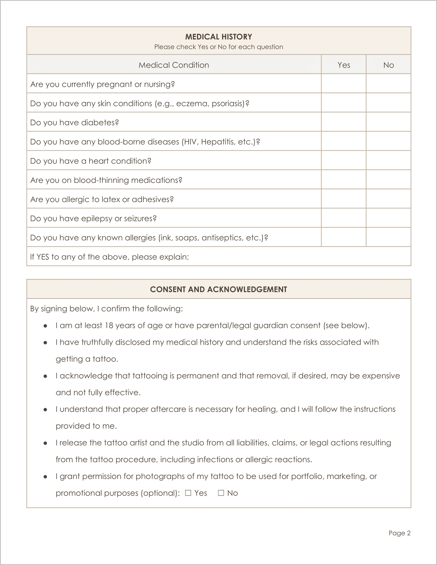 Free Tattoo Consent Form Templates