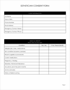 Free Esthetician Consent Form Template