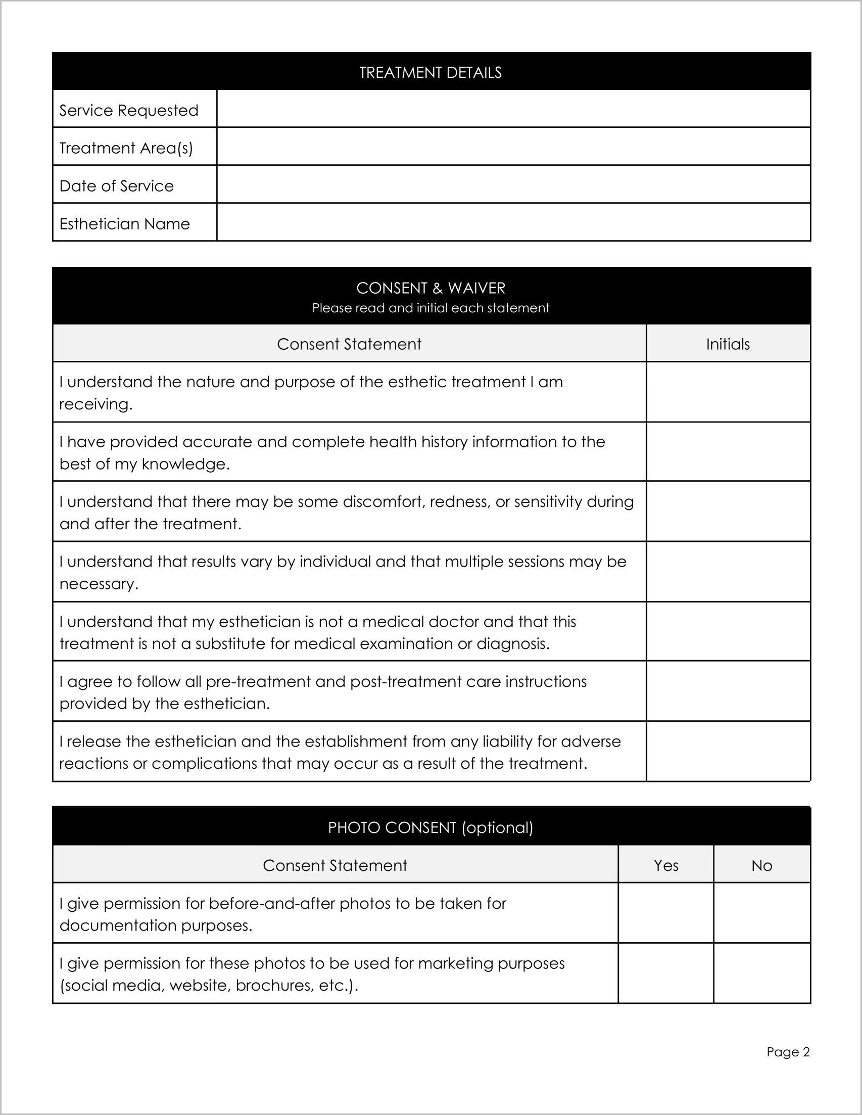 Free Esthetician Consent Form Template