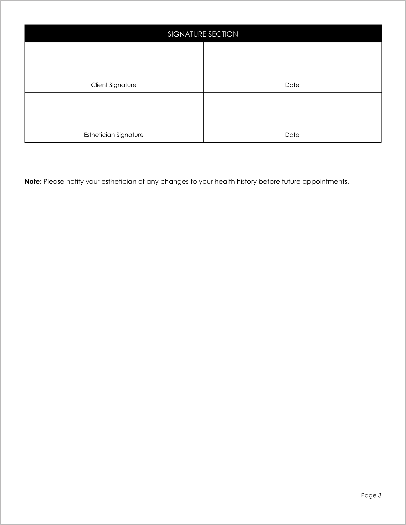 Free Esthetician Consent Form Template