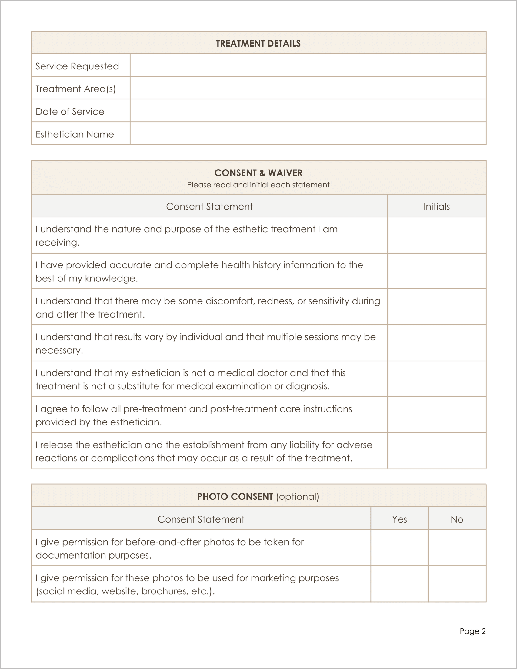 Free Esthetician Consent Form Template