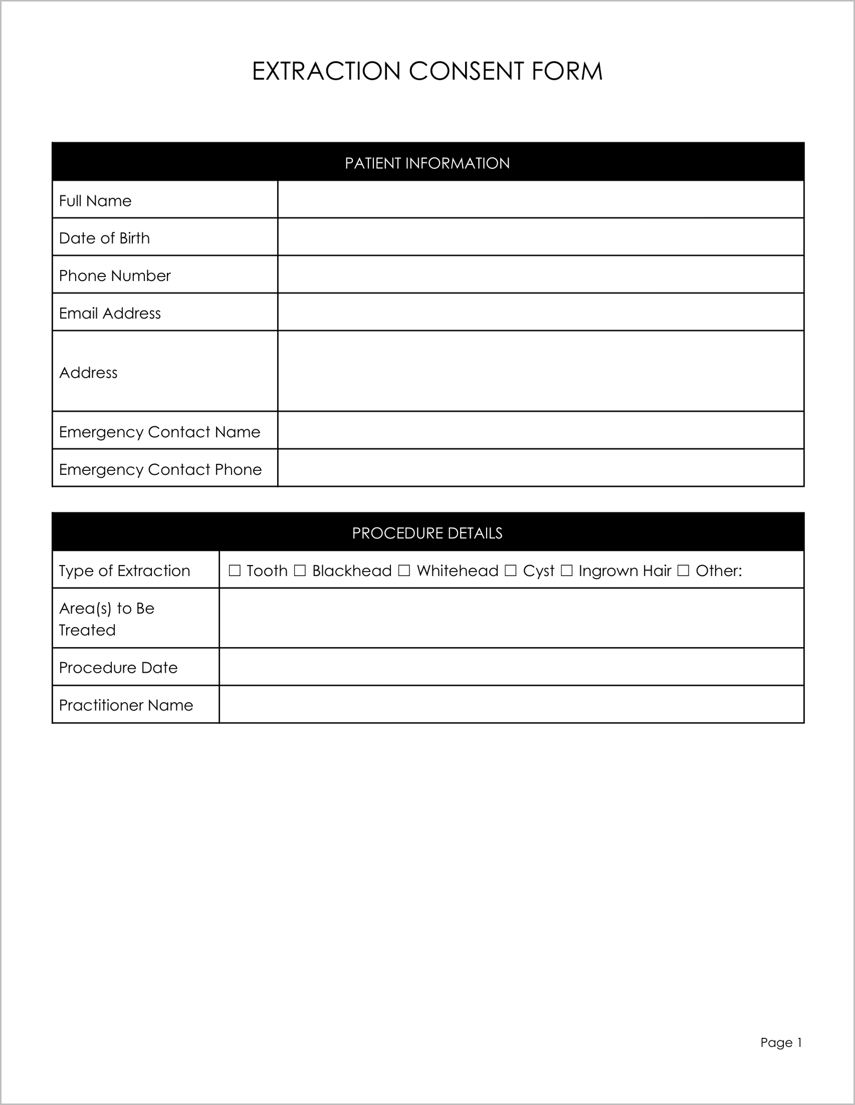 Free Extraction Consent Form