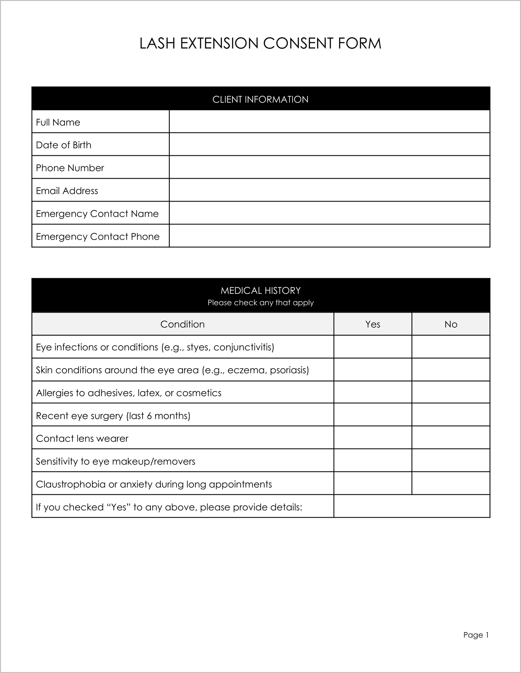 Free Lash Extension Consent Form Template