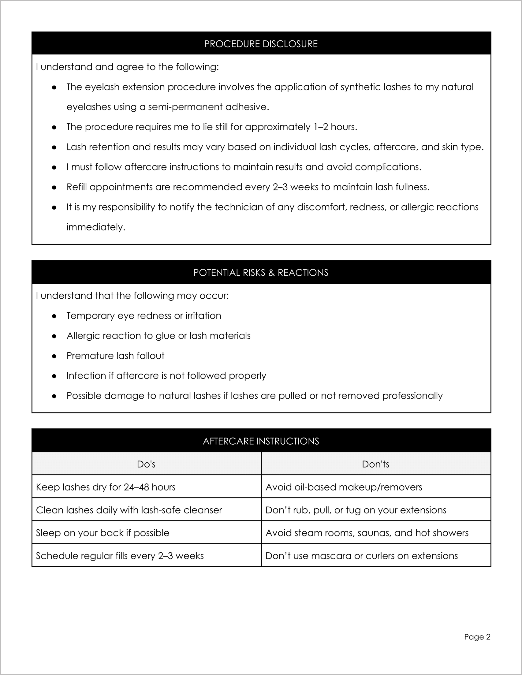 Free Lash Extension Consent Form Template