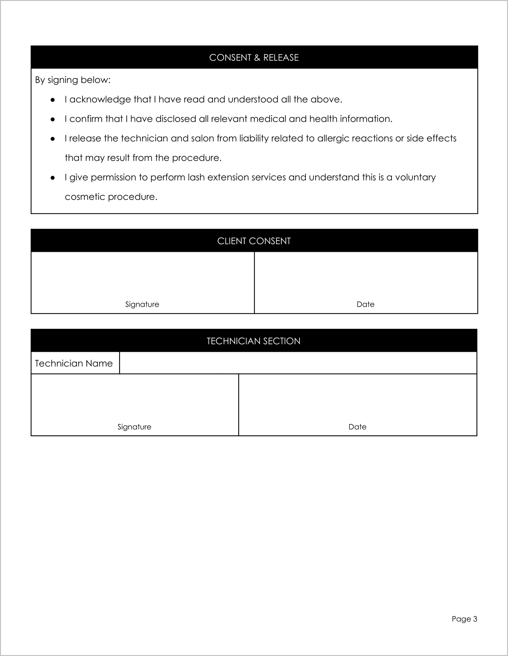 Free Lash Extension Consent Form Template