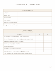 Free Lash Extension Consent Form Template