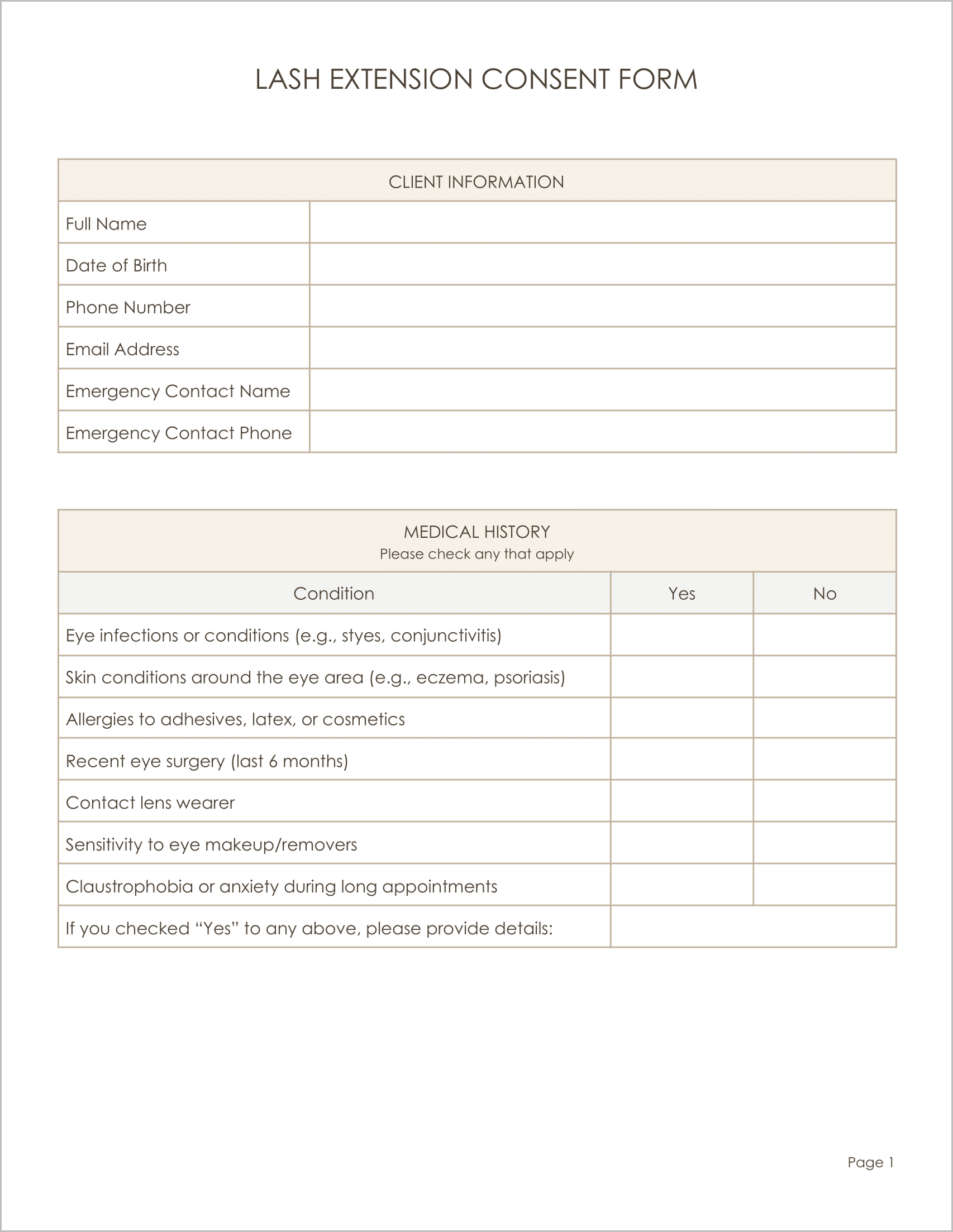 Free Lash Extension Consent Form Template