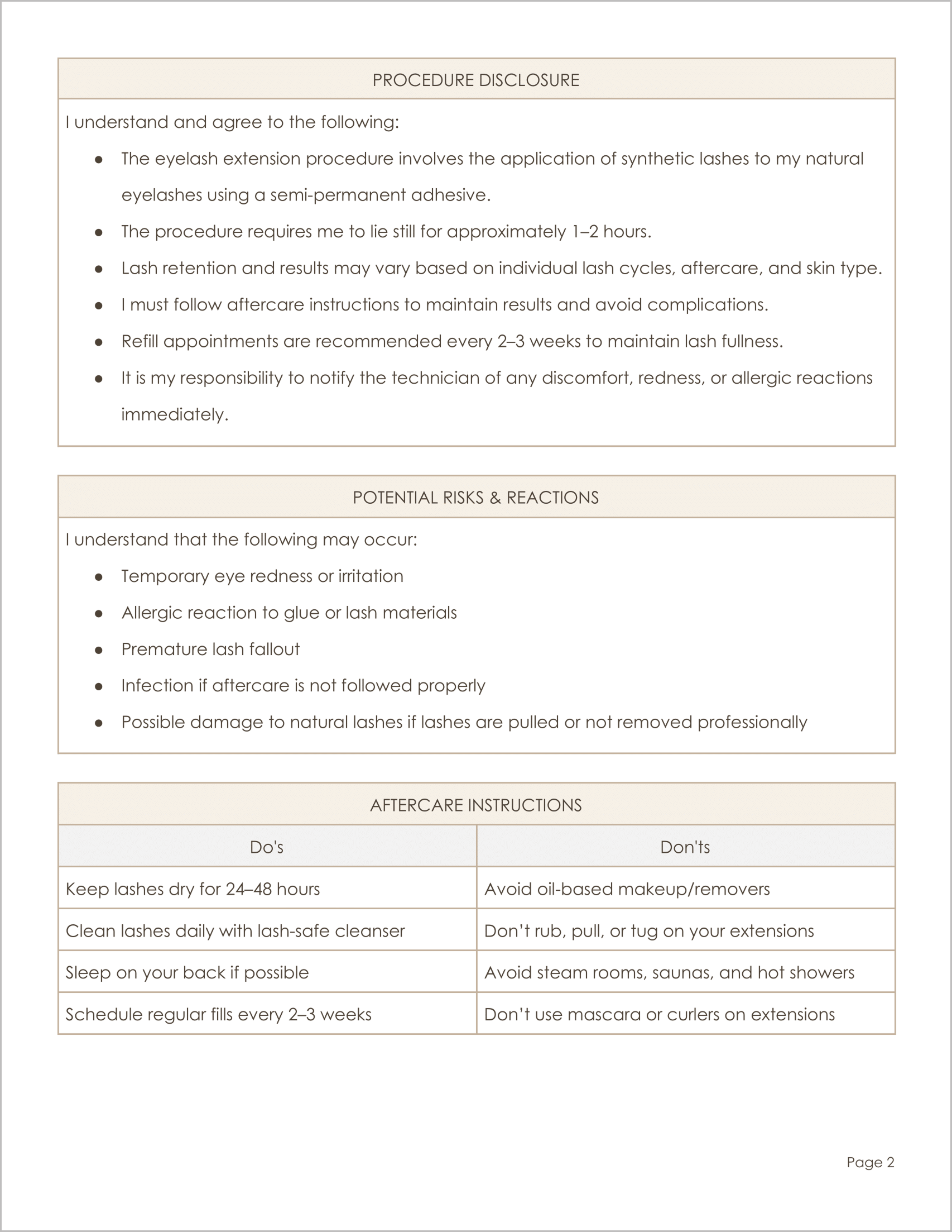 Free Lash Extension Consent Form Template