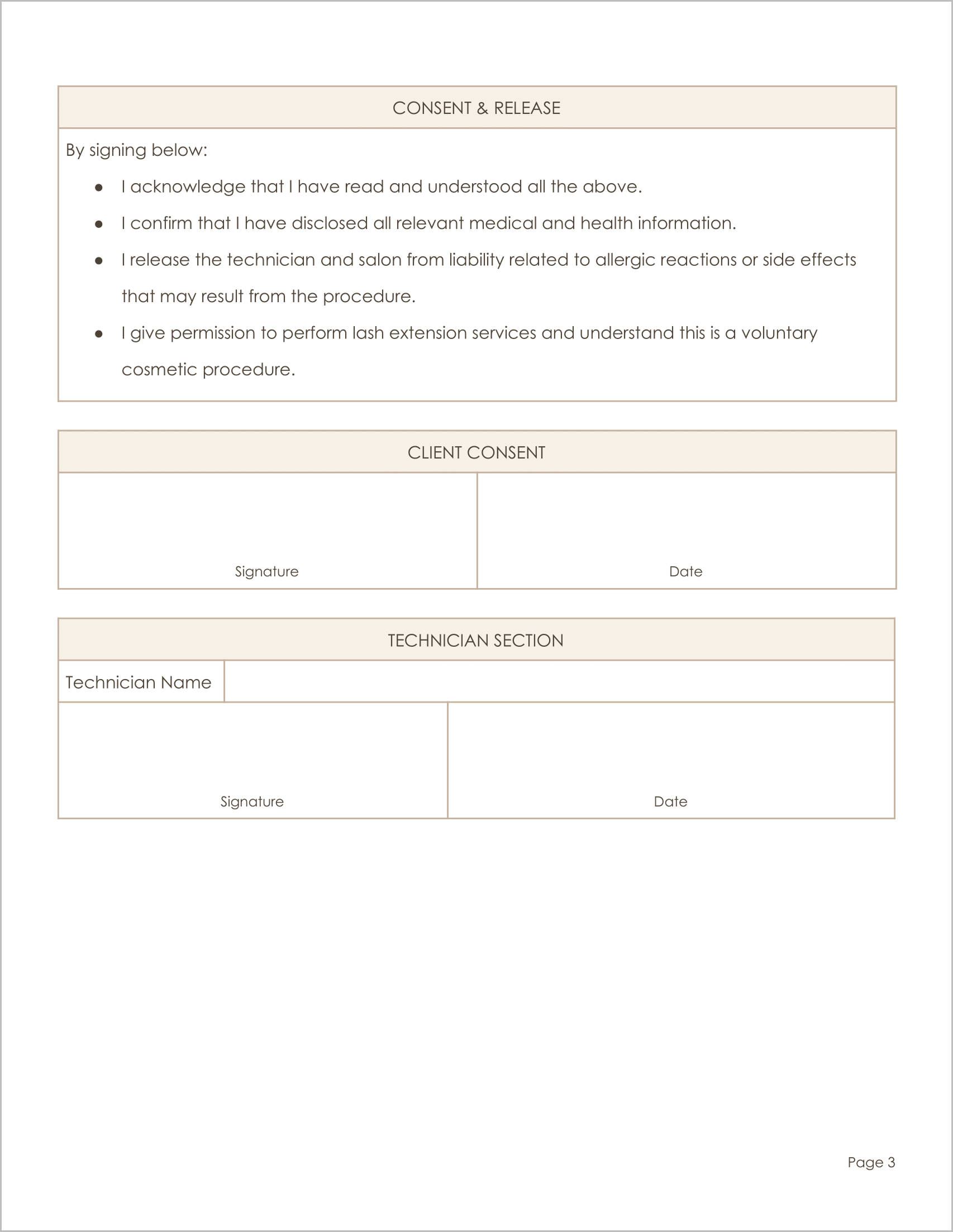 Free Lash Extension Consent Form Template