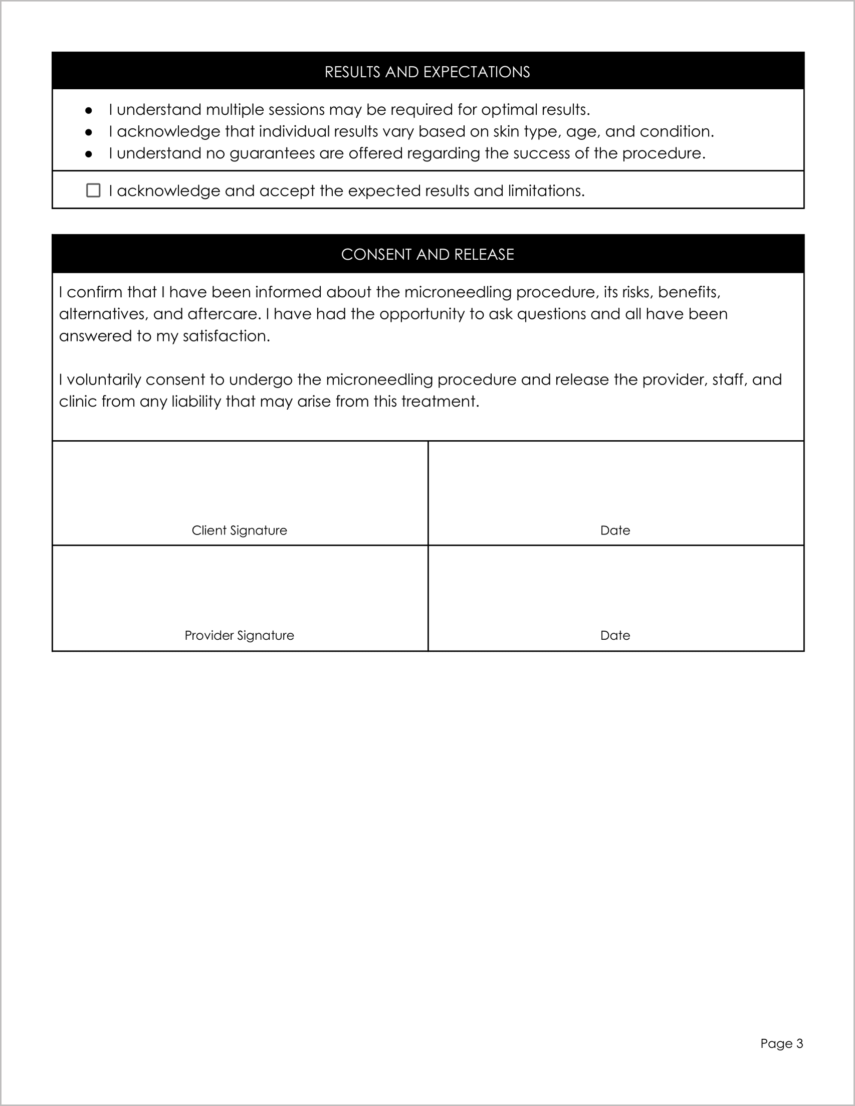 Free Microneedling Consent Form Template