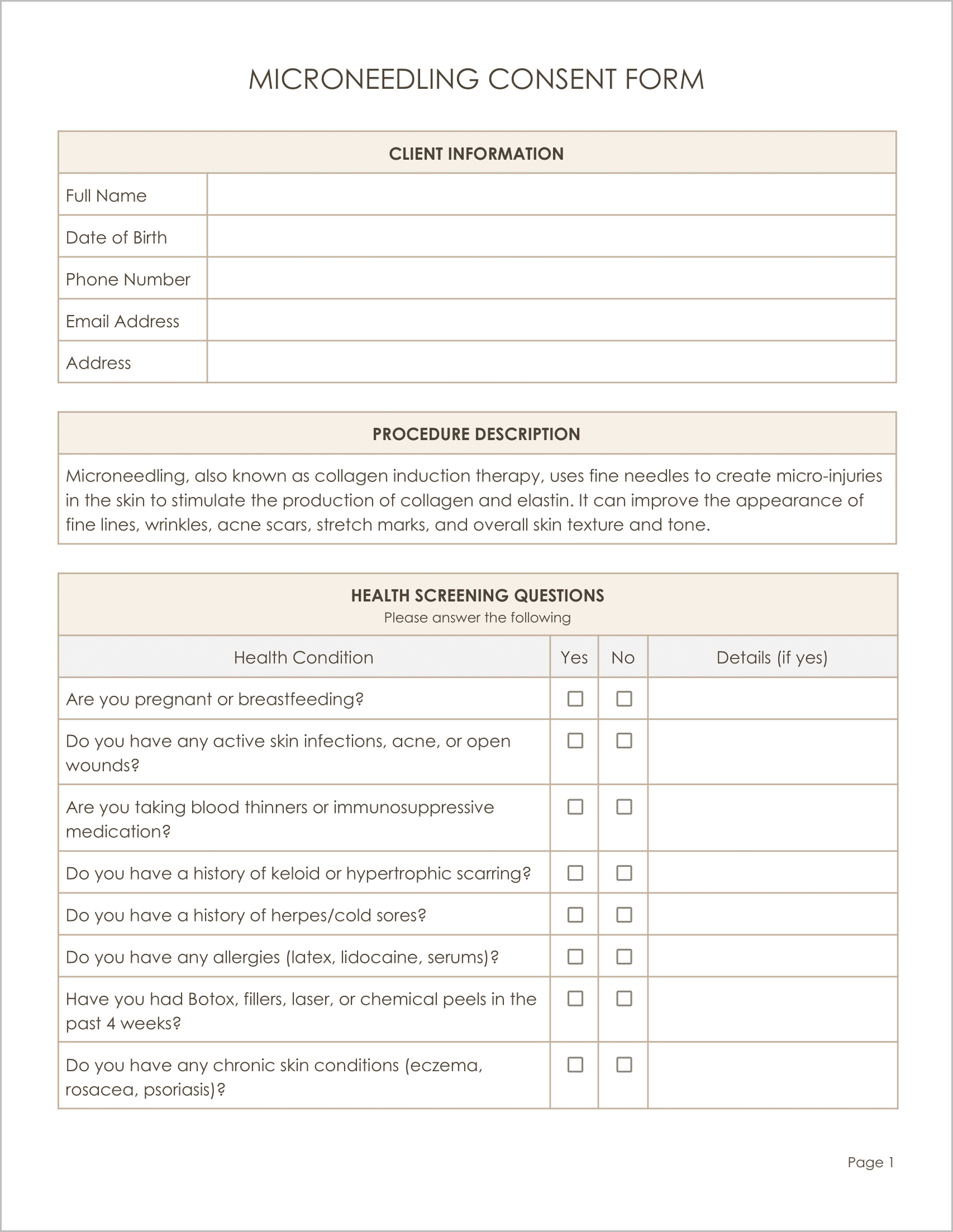 Free Microneedling Consent Form Template