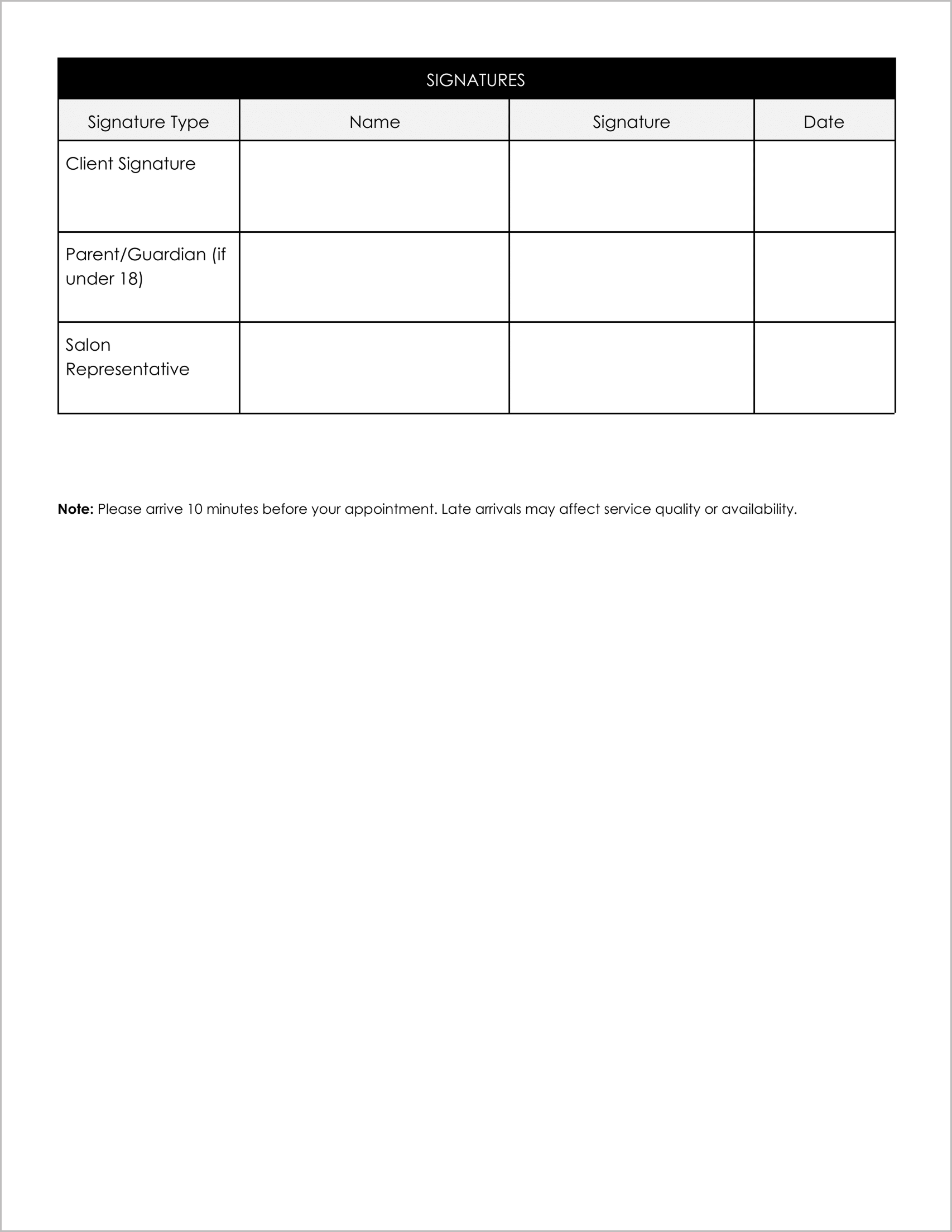 Free Salon Consent Form Template