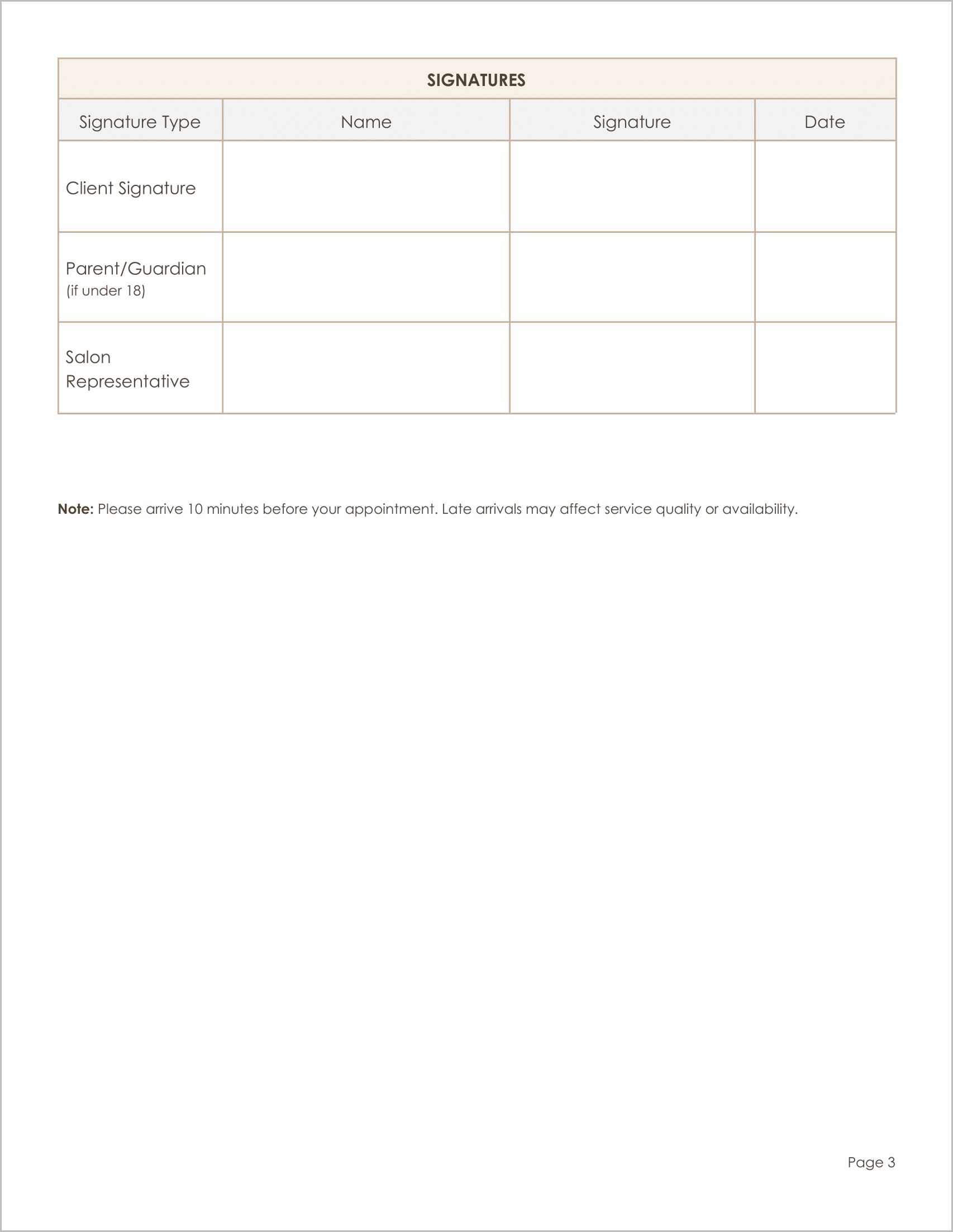 Free Salon Consent Form Template