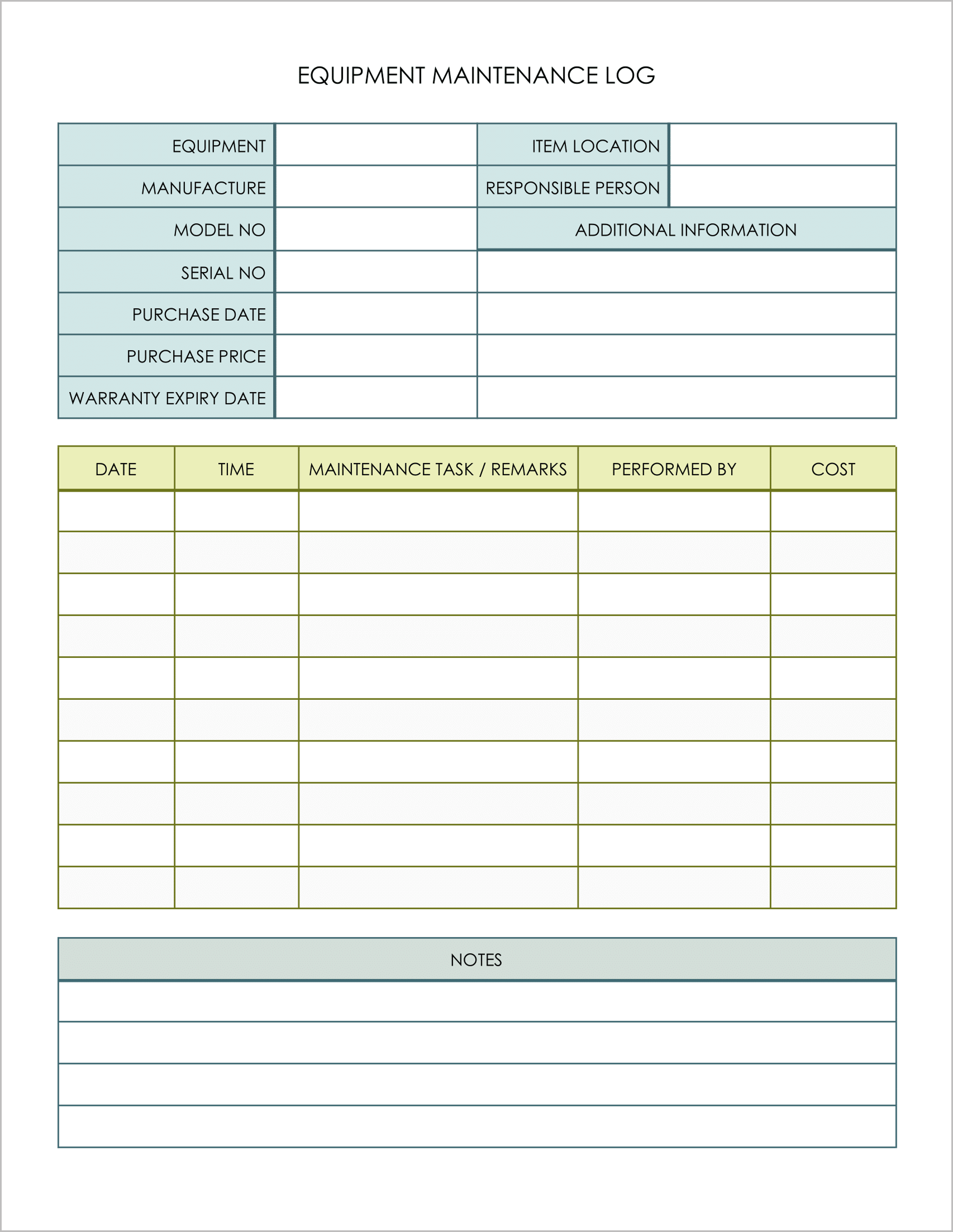 5 Free Equipment Maintenance Log Templates (PDF)