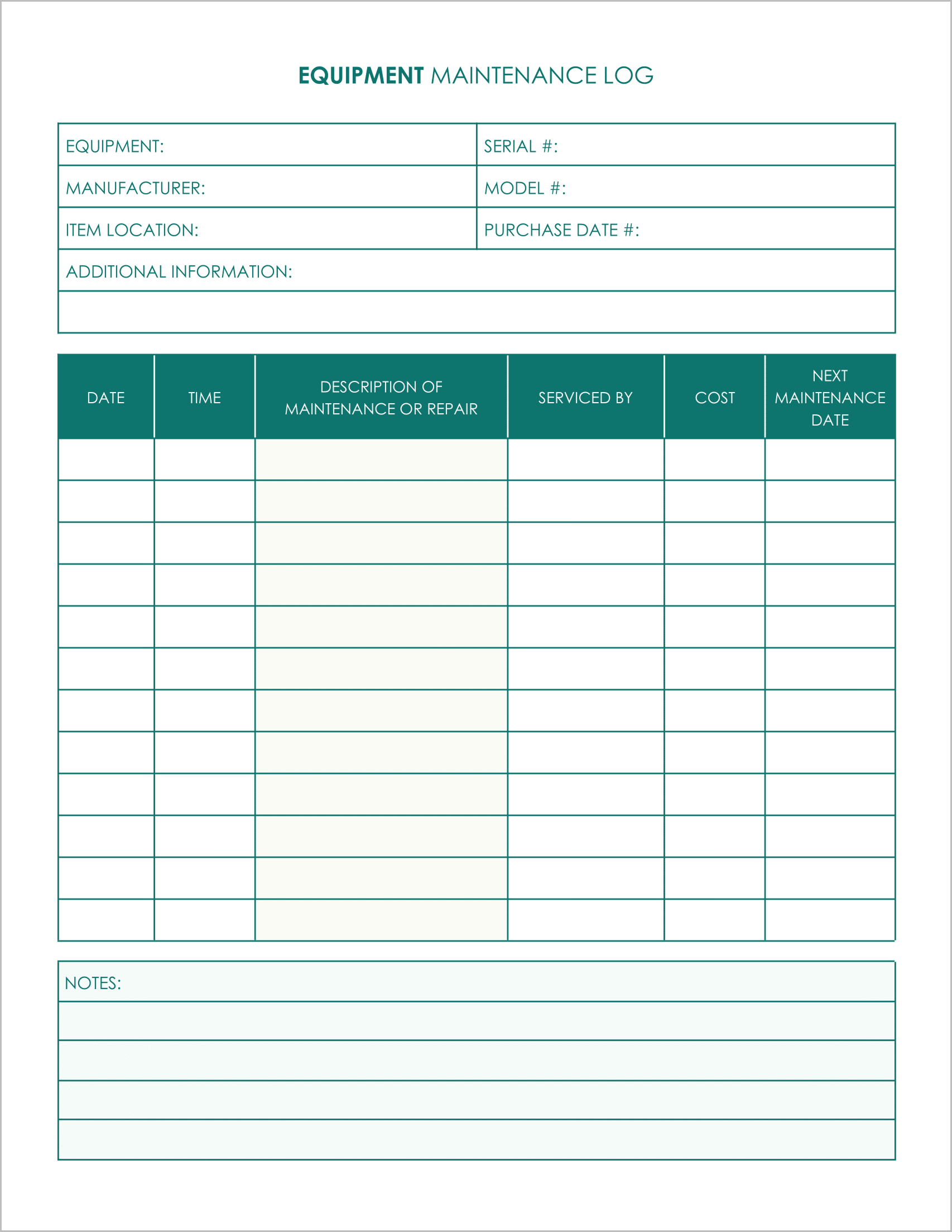 5 Free Equipment Maintenance Log Templates (PDF)